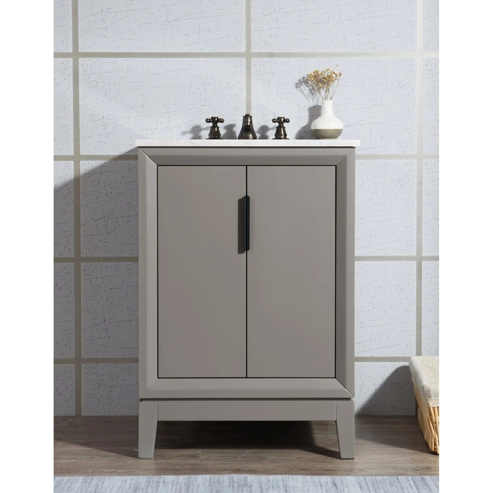 Water Creation Elizabeth 24" Single Sink Carrara White Marble Vanity In Cashmere Grey With Matching Mirror(s) and Lavatory Faucet(s)