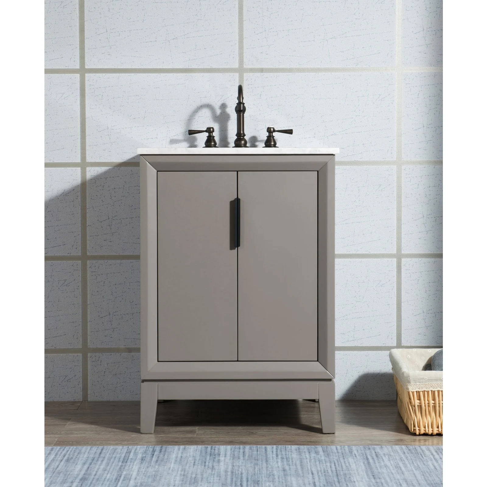 Water Creation Elizabeth 24" Single Sink Carrara White Marble Vanity In Cashmere Grey With Matching Mirror and Lavatory Faucet