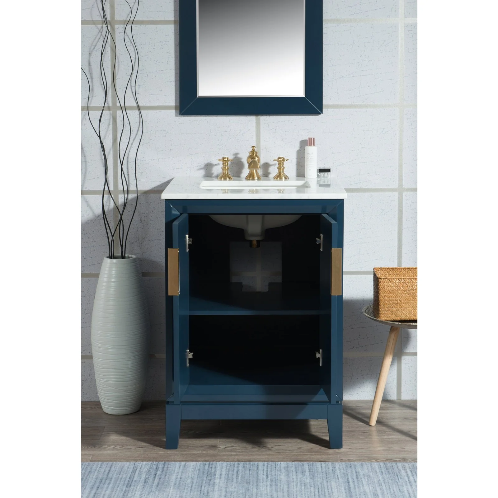 Water Creation Elizabeth 24" Single Sink Carrara White Marble Vanity In Monarch Blue  With Lavatory Faucet(s) - Image 7