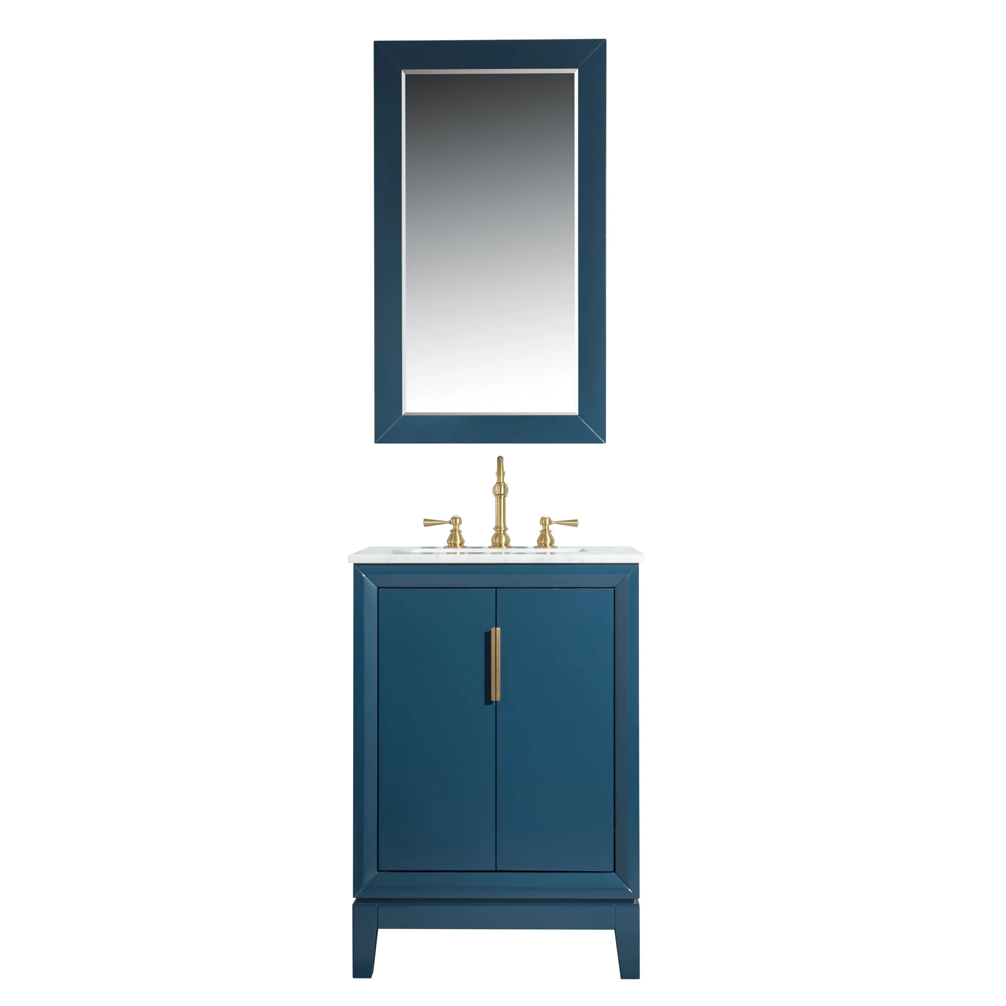 Water Creation Elizabeth 24" Single Sink Carrara White Marble Vanity In Monarch Blue With Matching Mirror and Lavatory Faucet - Image 3