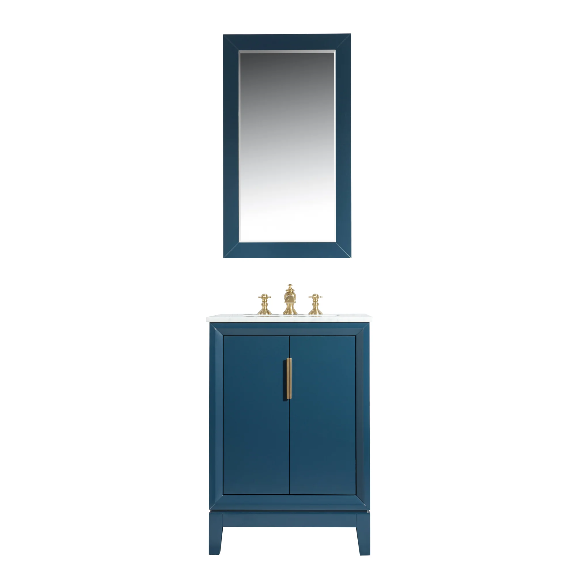 Water Creation Elizabeth 24" Single Sink Carrara White Marble Vanity In Monarch Blue With Matching Mirror - Image 3