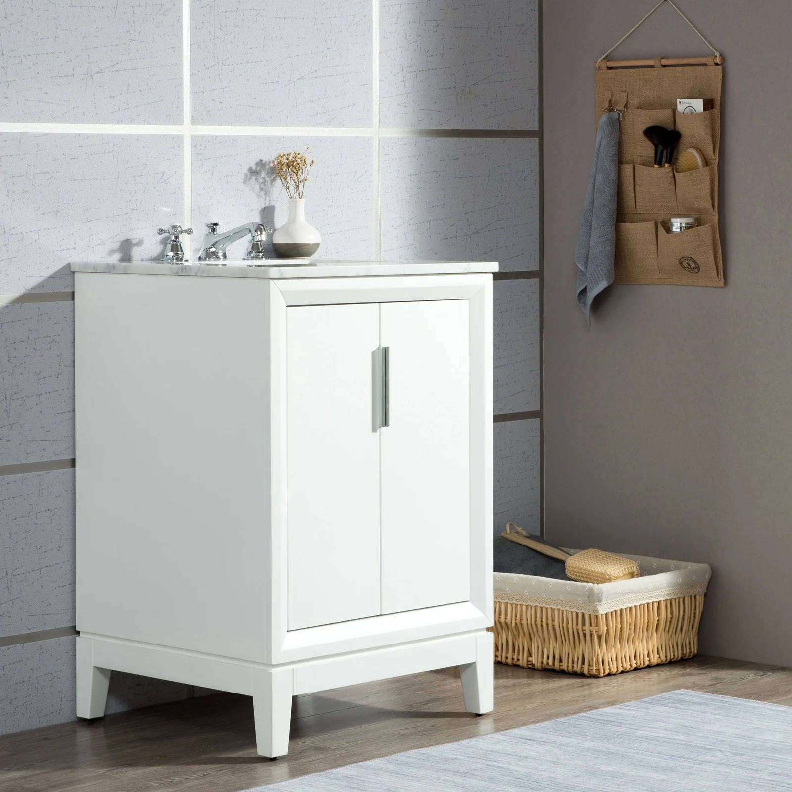 Water Creation Elizabeth 24" Single Sink Carrara White Marble Vanity In Pure White - Image 2