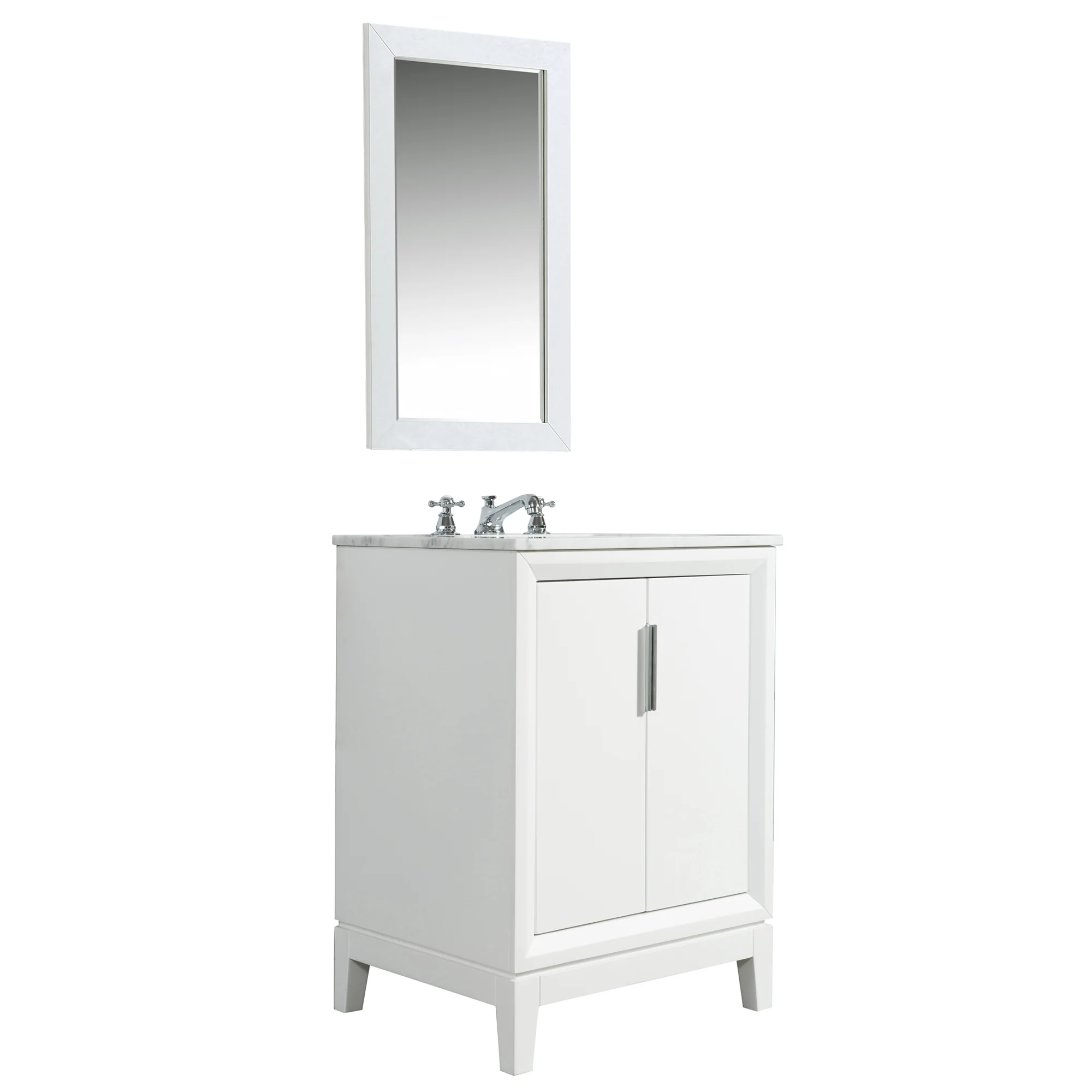 Water Creation Elizabeth 24" Single Sink Carrara White Marble Vanity In Pure White With Matching Mirror - Image 4