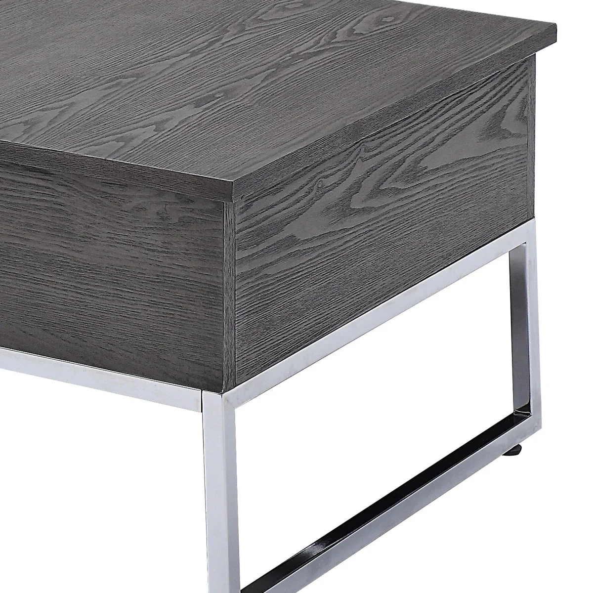 Benzara Wooden Coffee Table With Two Lift Tops And Metal Sled Leg Support, Gray And Silver BM193840 - Image 3