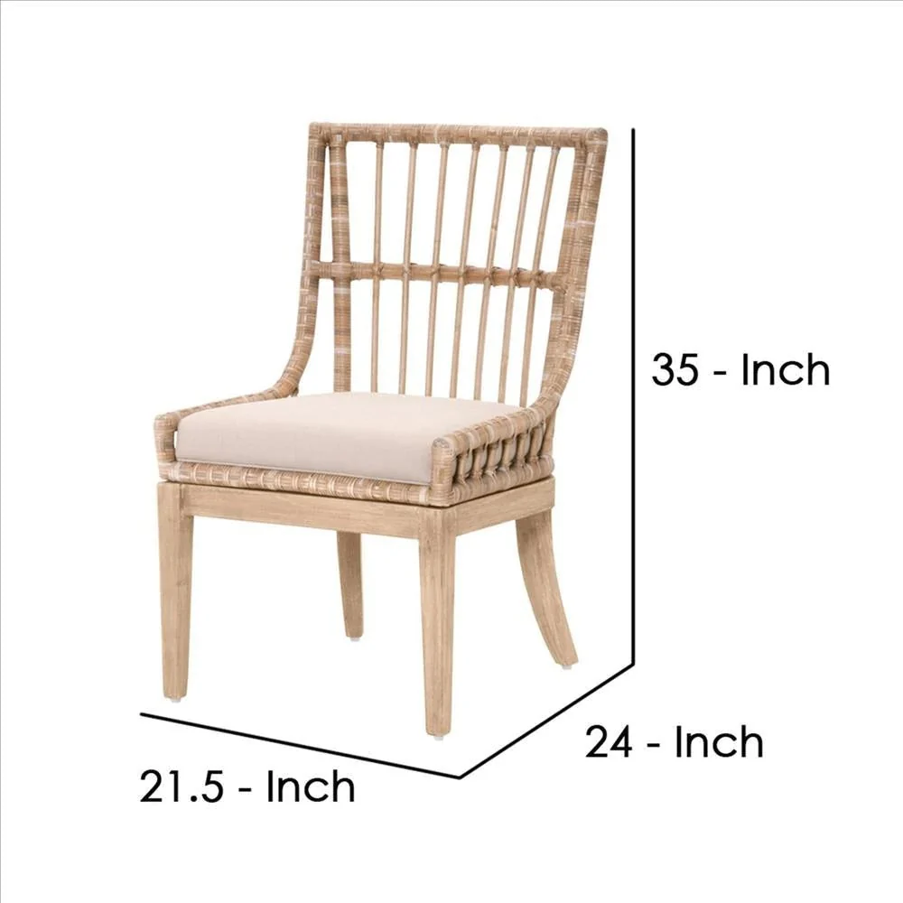 Benzara Wooden Dining Chair With Woven Rattan, Set Of 2, Brown BM239959 - Image 5
