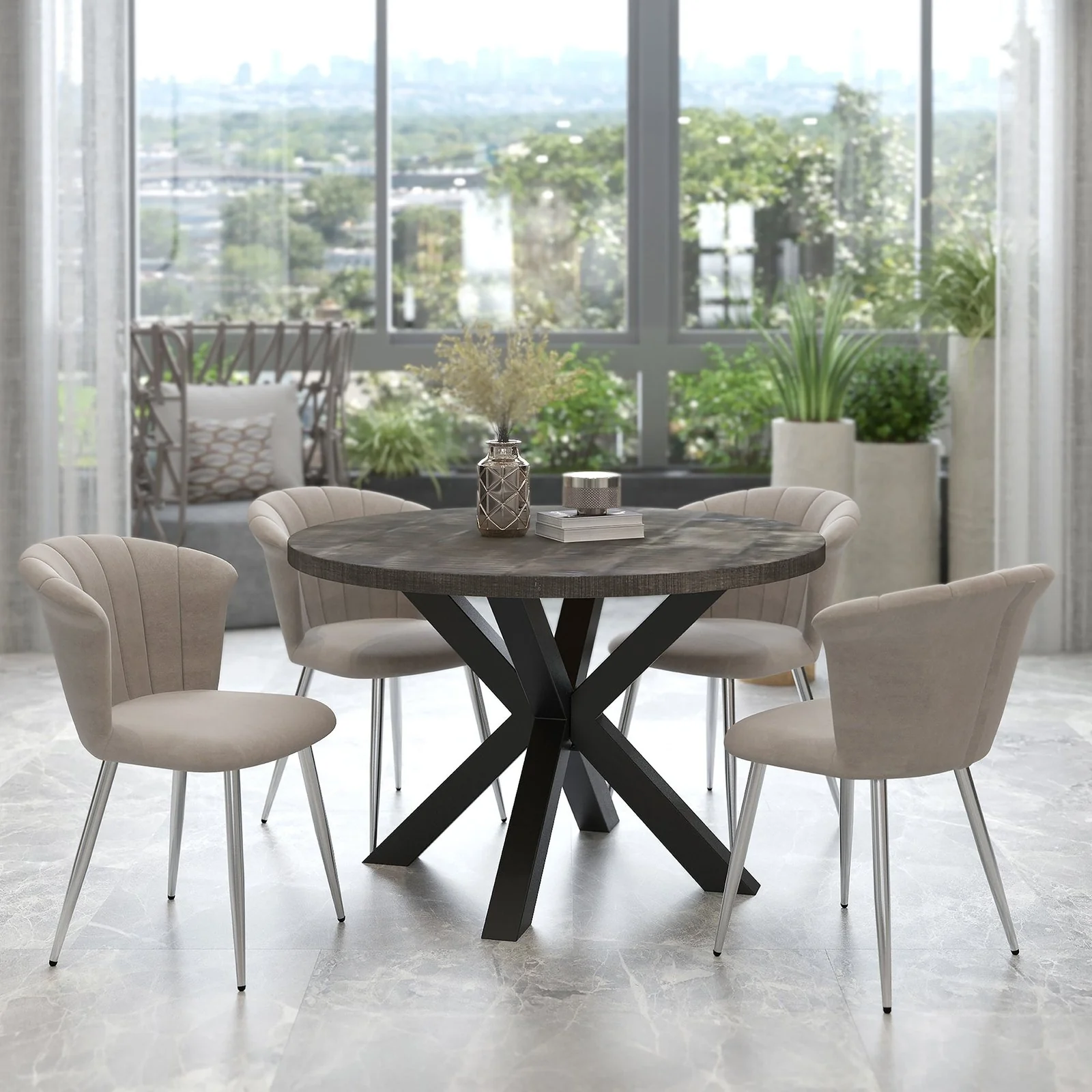 Worldwide Home Furnishings Arhan Dg_Orchid Gych-5pc Dining Set 5pc Dining Set 207-580DG_651GYCH