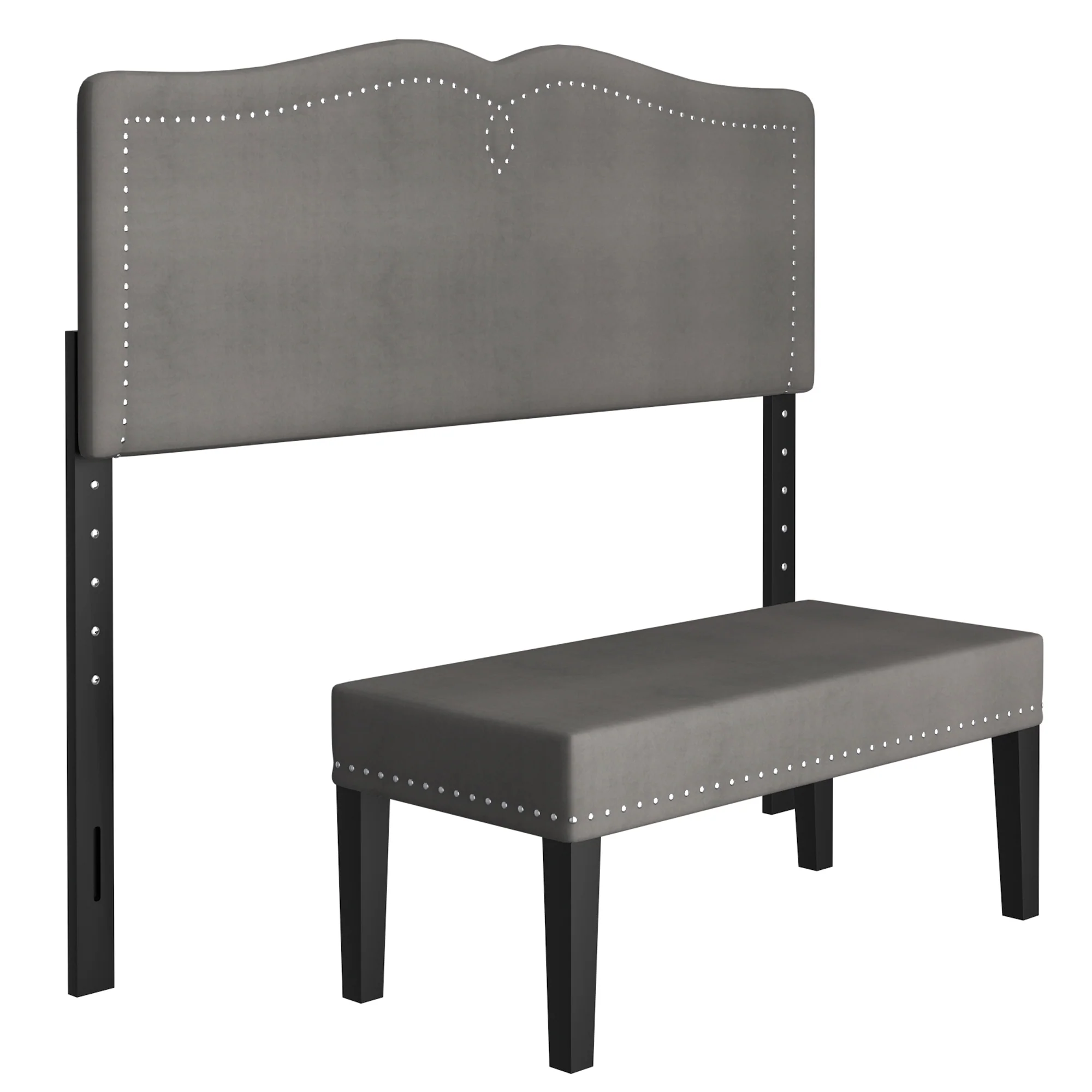 Worldwide Home Furnishings Aurora-54''/60'' Adj Hb W/ Bench-Grey 54"/60" Adj. Headboard W/Bench 151-585D_Q-GY - Image 2