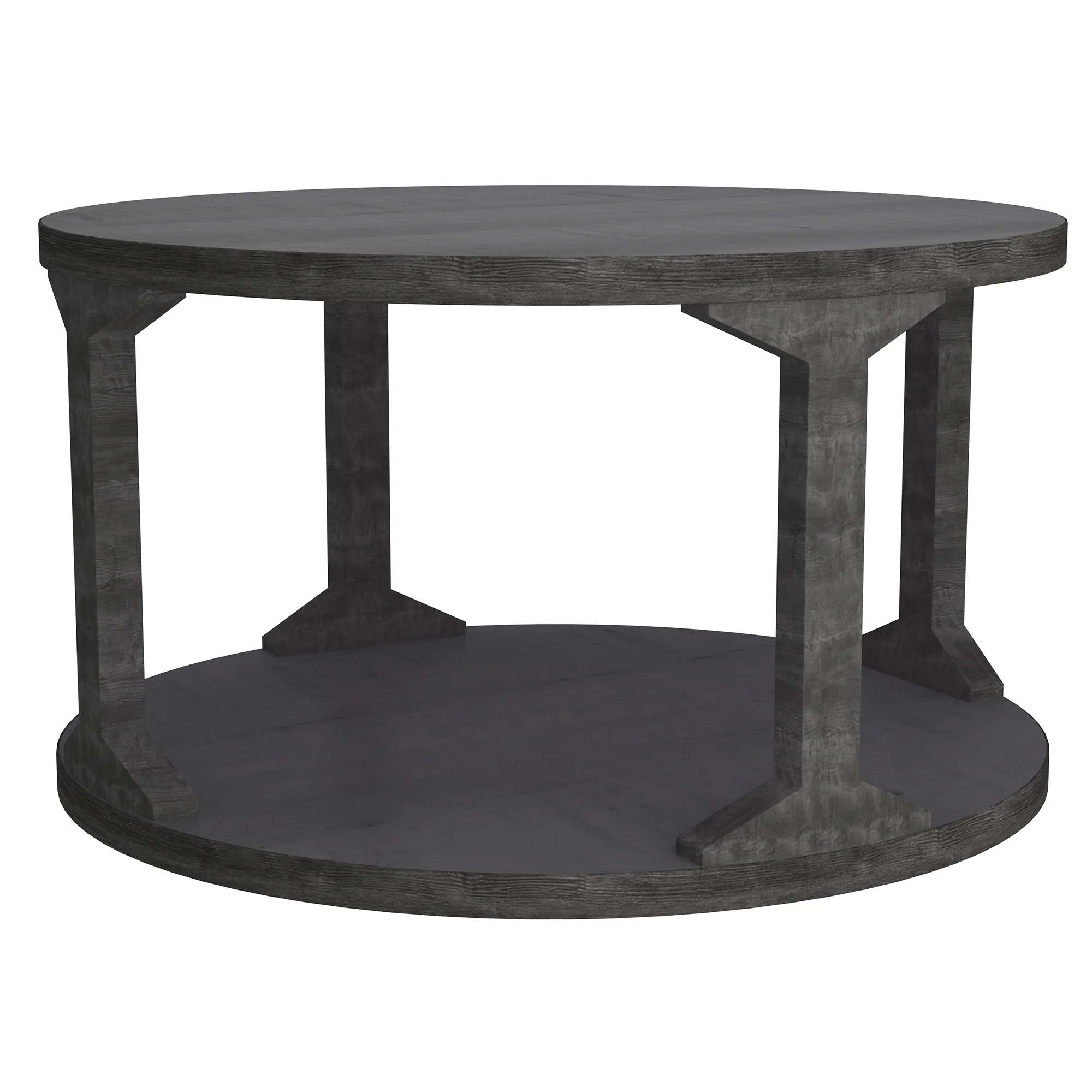 Worldwide Home Furnishings Avni-Coffee Table-Distressed Grey Round Coffee Table 301-619GY - Image 2