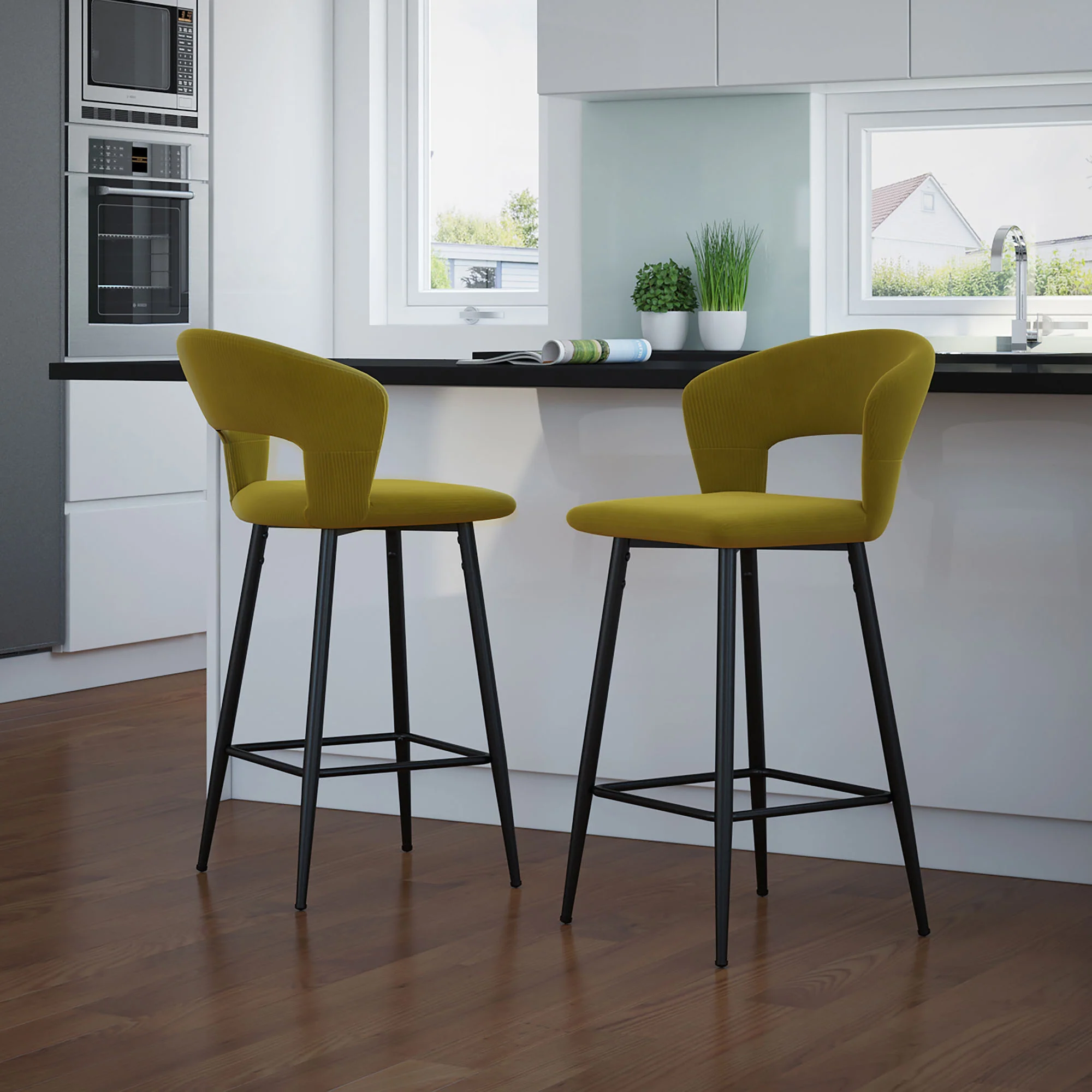 Worldwide Home Furnishings Camille-26'' Counter Stool-Mustard 26" Counter Stool, Set Of 2 203-532MUS