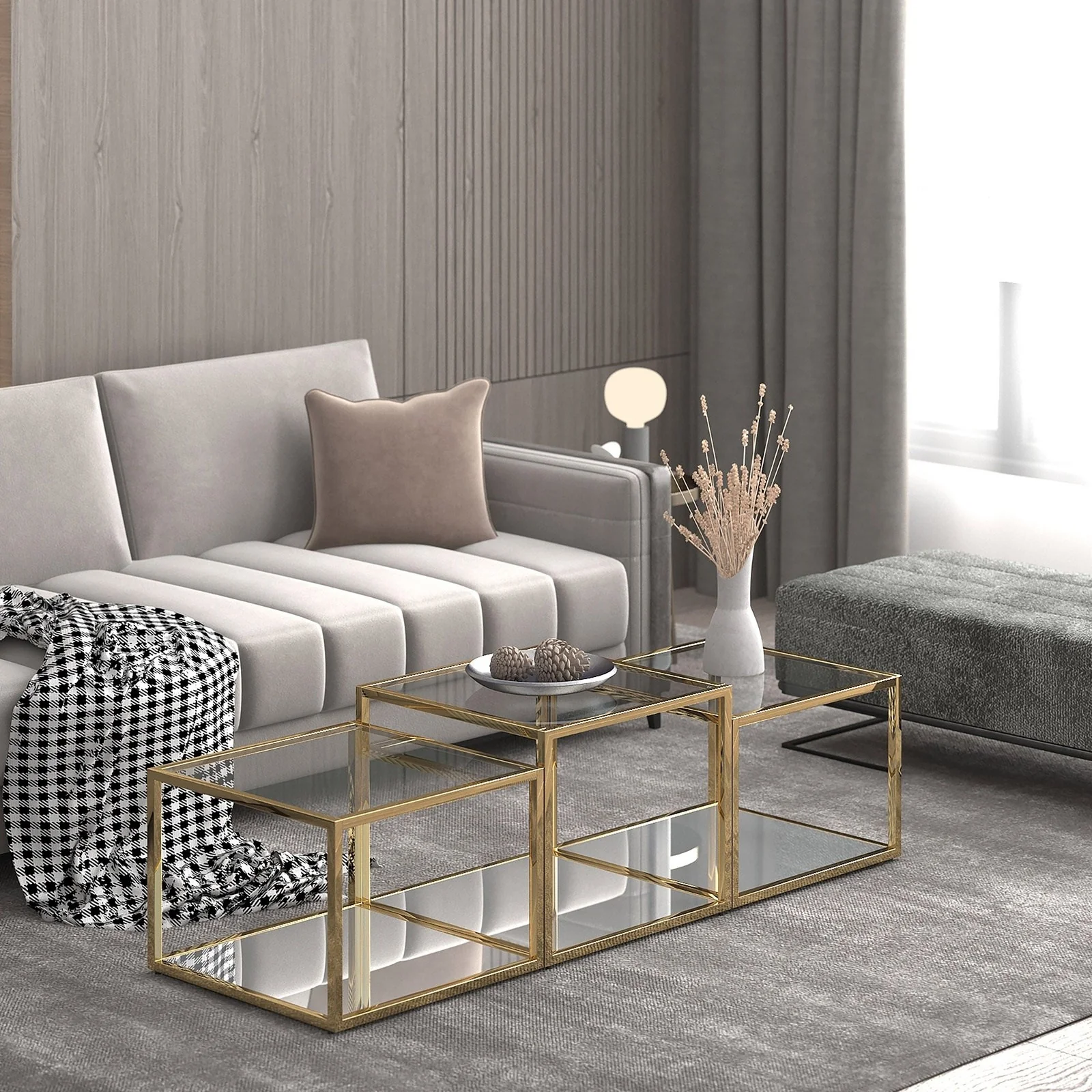 Worldwide Home Furnishings Casini-3pc Multi Tier Table-Gold 3pc Multi-Tier Coffee Table Set 303-632GL-3