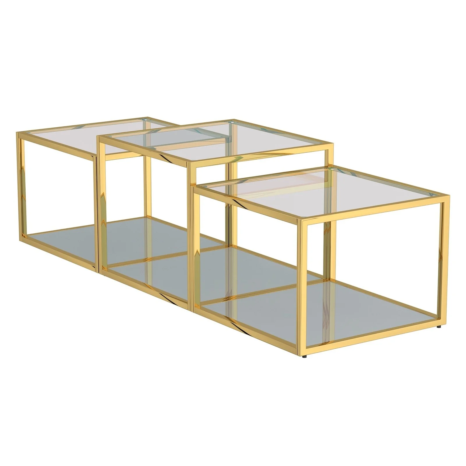 Worldwide Home Furnishings Casini-3pc Multi Tier Table-Gold 3pc Multi-Tier Coffee Table Set 303-632GL-3 - Image 2