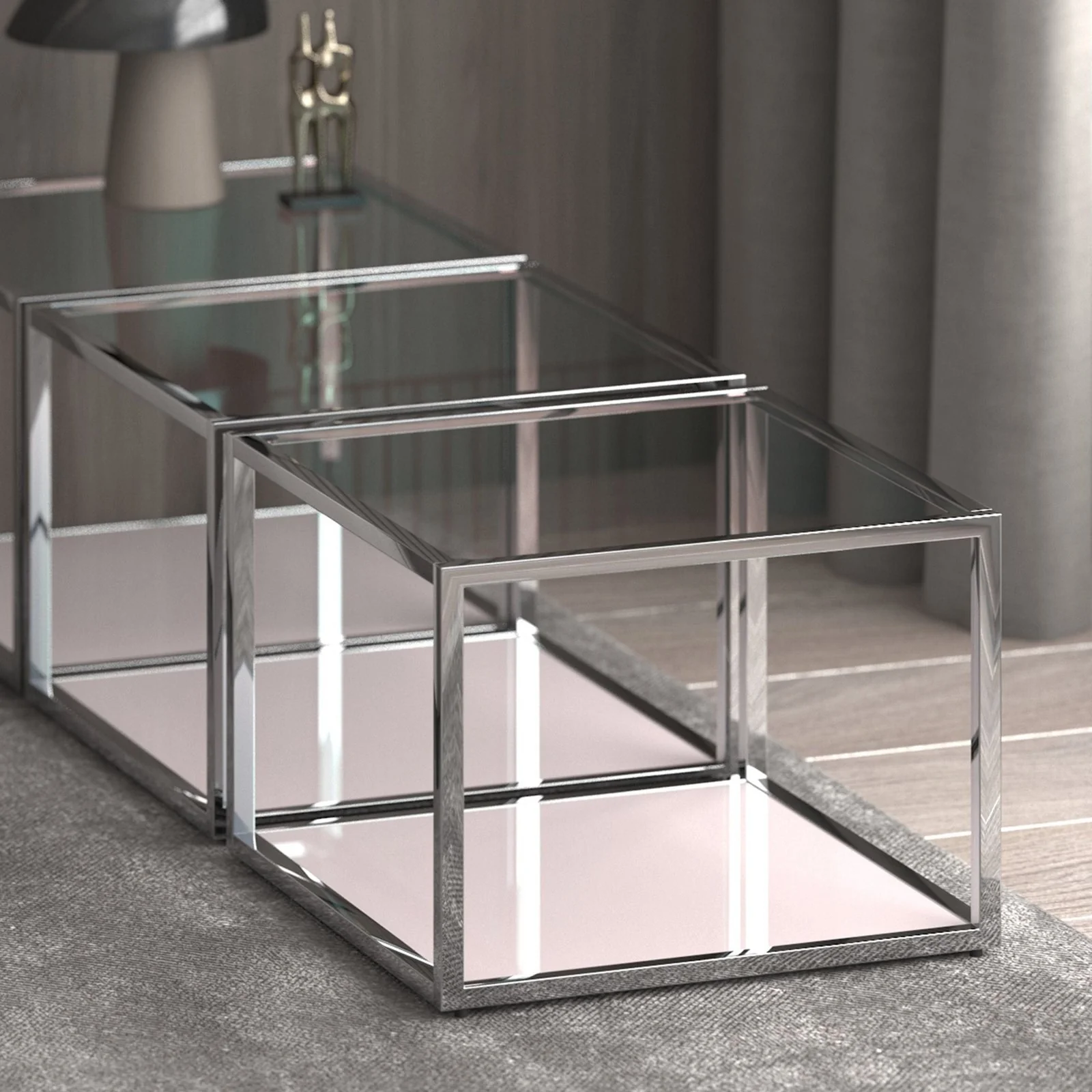 Worldwide Home Furnishings Casini-Coffee Table Large-Silver Large Square Coffee Table 301-632CH_L