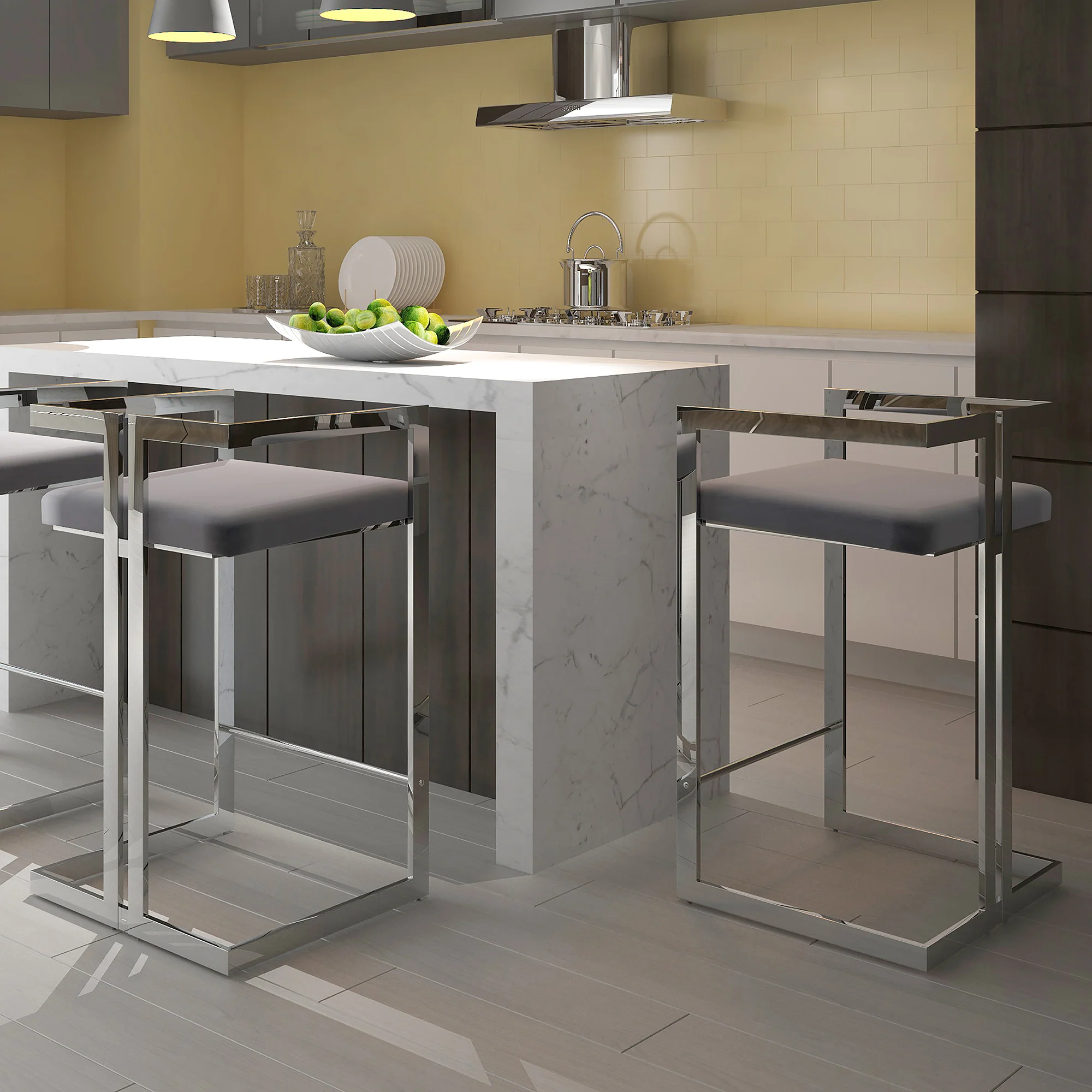 Worldwide Home Furnishings Cosmo-26'' Counter Stool-Gy/Silver Base 26" Counter Stool 203-625GY_CH