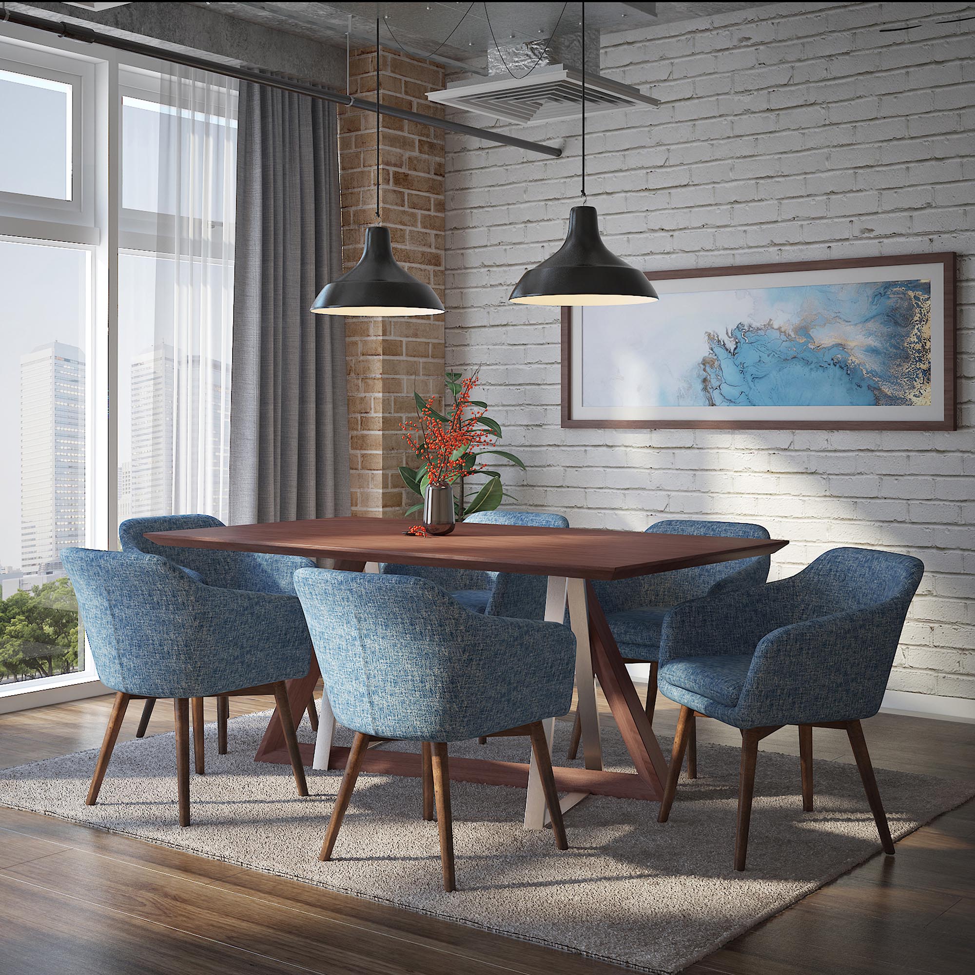Worldwide Home Furnishings Drake-Dining Table-Walnut Rectangular Dining Table 201-219WAL - Image 2