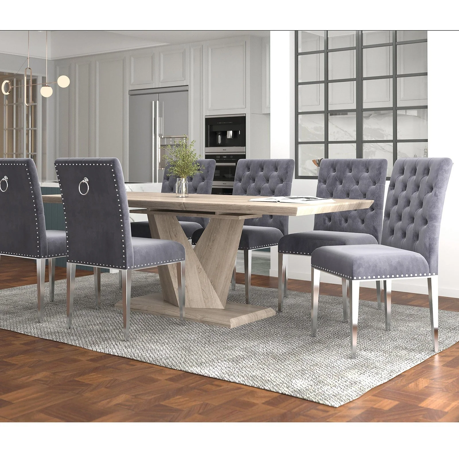 Worldwide Home Furnishings Eclipse Ok_Azul Gy/Ch-7pc Dining Set 7pc Dining Set 207-860OK_600GYCH