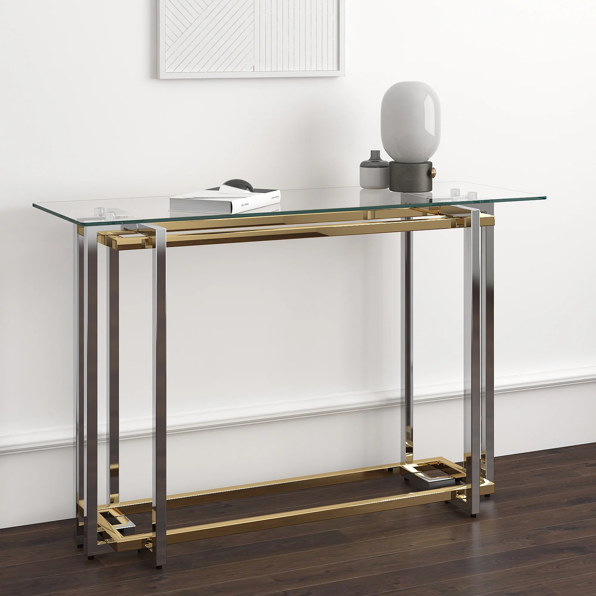 Worldwide Home Furnishings Florina-Console Table-Silver/Gold Console Table 502-561CH