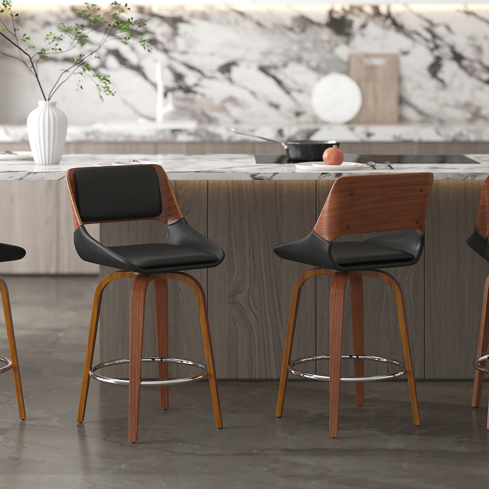 Worldwide Home Furnishings Hudson-26' Counter Stool Pu-Black 26" Counter Stool W/Swivel, Faux Leather 203-582PUBK