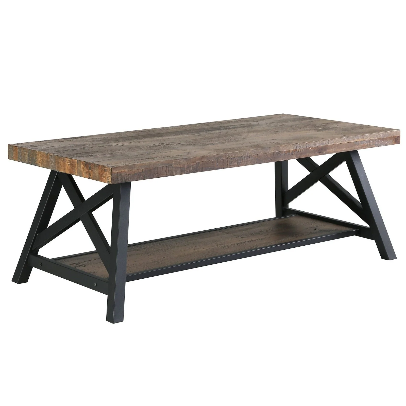 Worldwide Home Furnishings Langport-Coffee Table-Rustic Oak Rectangular Coffee Table 301-332RK - Image 2