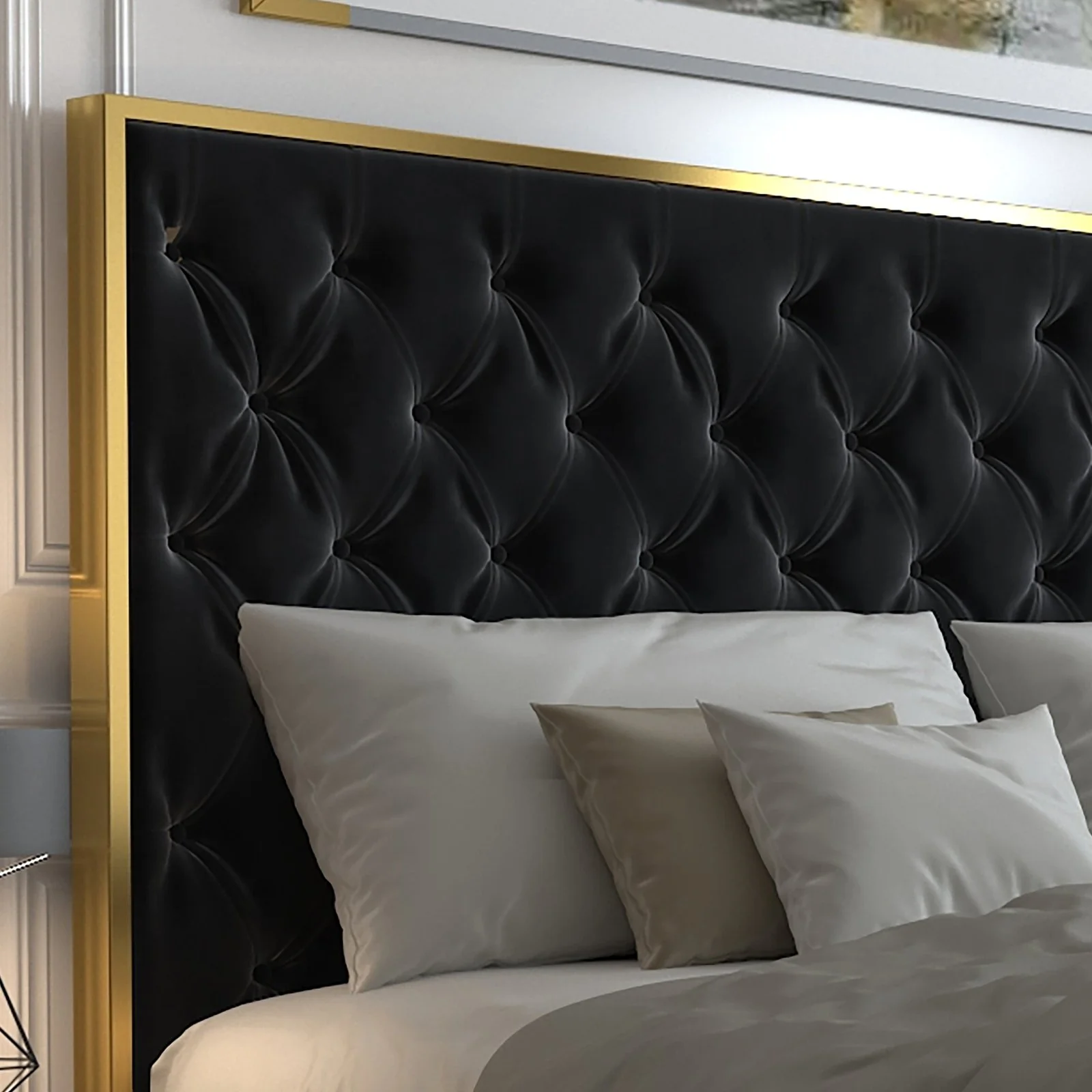 Worldwide Home Furnishings Lucille-78'' Bed-Black/Gold 78" King Bed 101-596K-BK_GL - Image 7