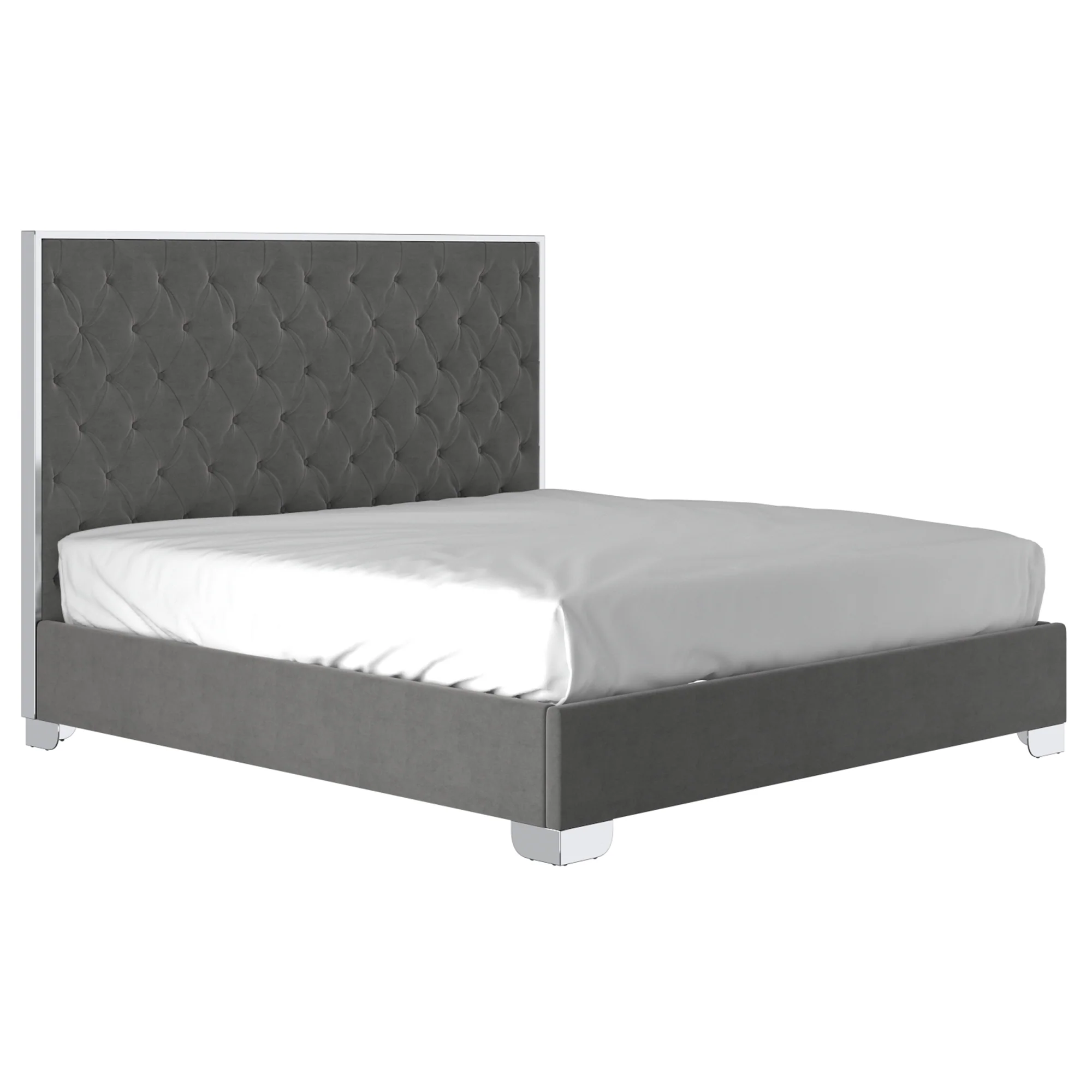 Worldwide Home Furnishings Lucille-78'' Bed-Grey/Silver 78" King Bed 101-596K-GY_CH - Image 2