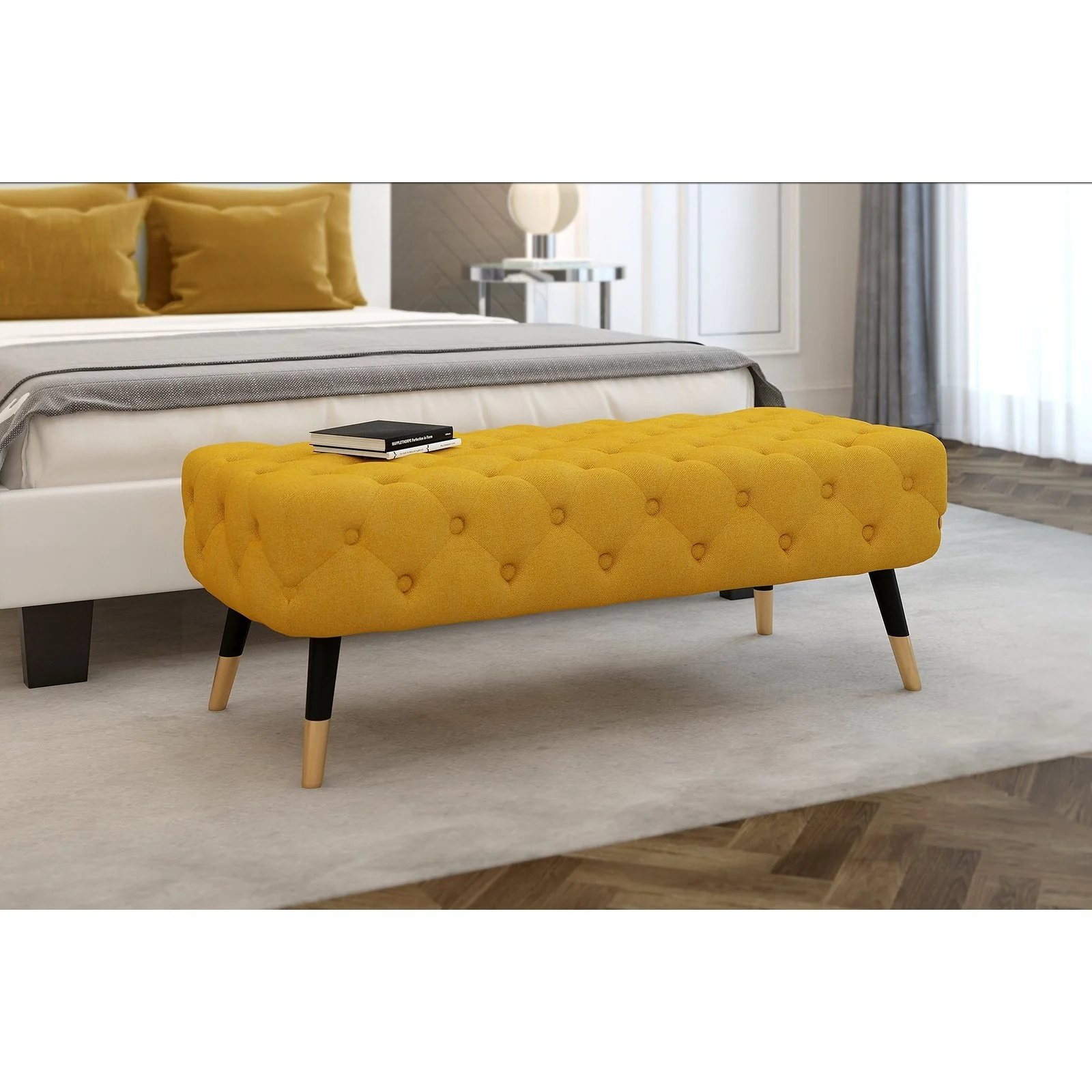 Worldwide Home Furnishings Meryl-Bench-Mustard Bench 401-568MUS - Image 2