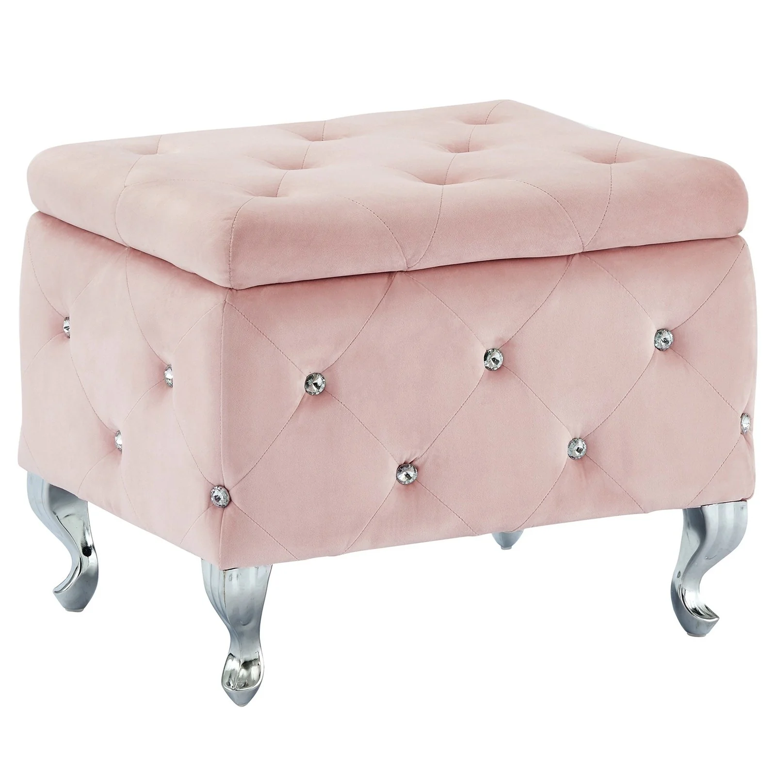 Worldwide Home Furnishings Monique-Sm Storage Ottoman-Blush Velvet Square Storage Ottoman 402-130SM-BSH - Image 2
