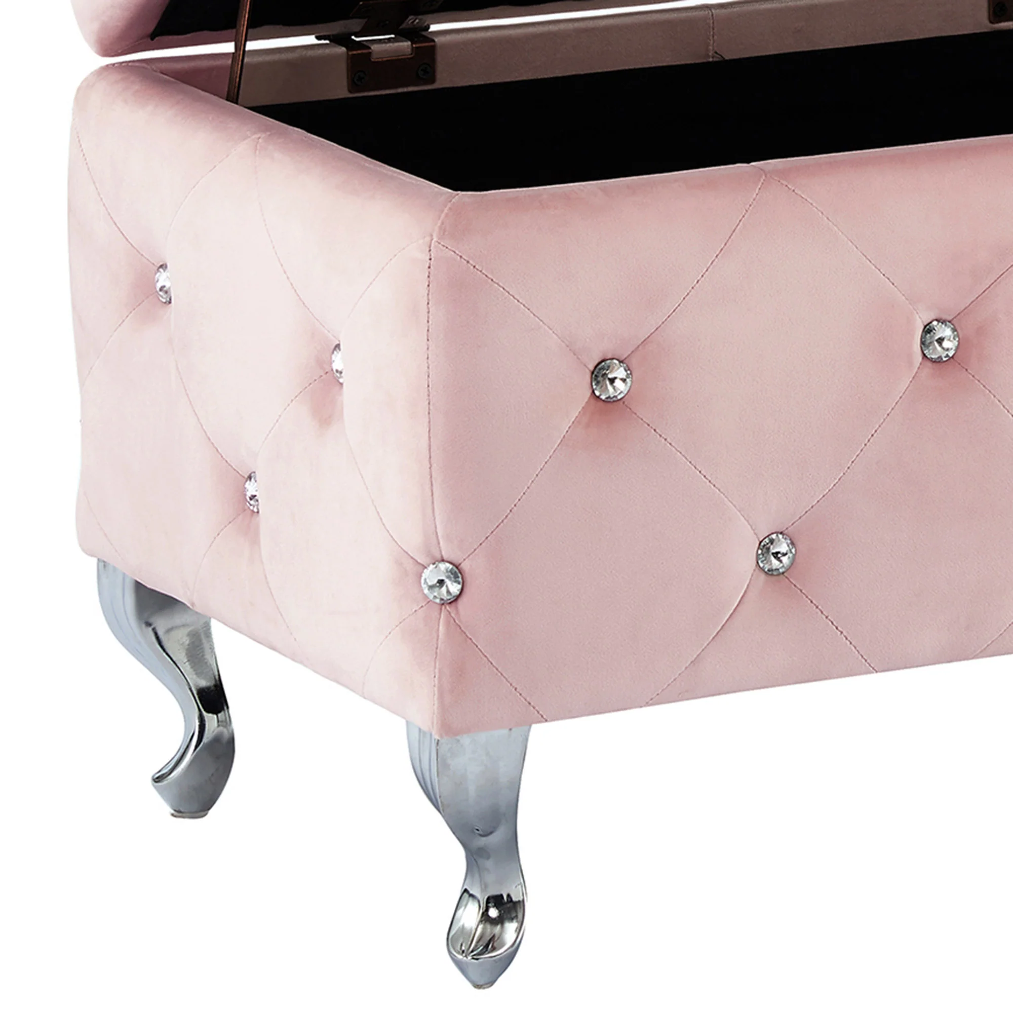 Worldwide Home Furnishings Monique-Sm Storage Ottoman-Blush Velvet Square Storage Ottoman 402-130SM-BSH - Image 7