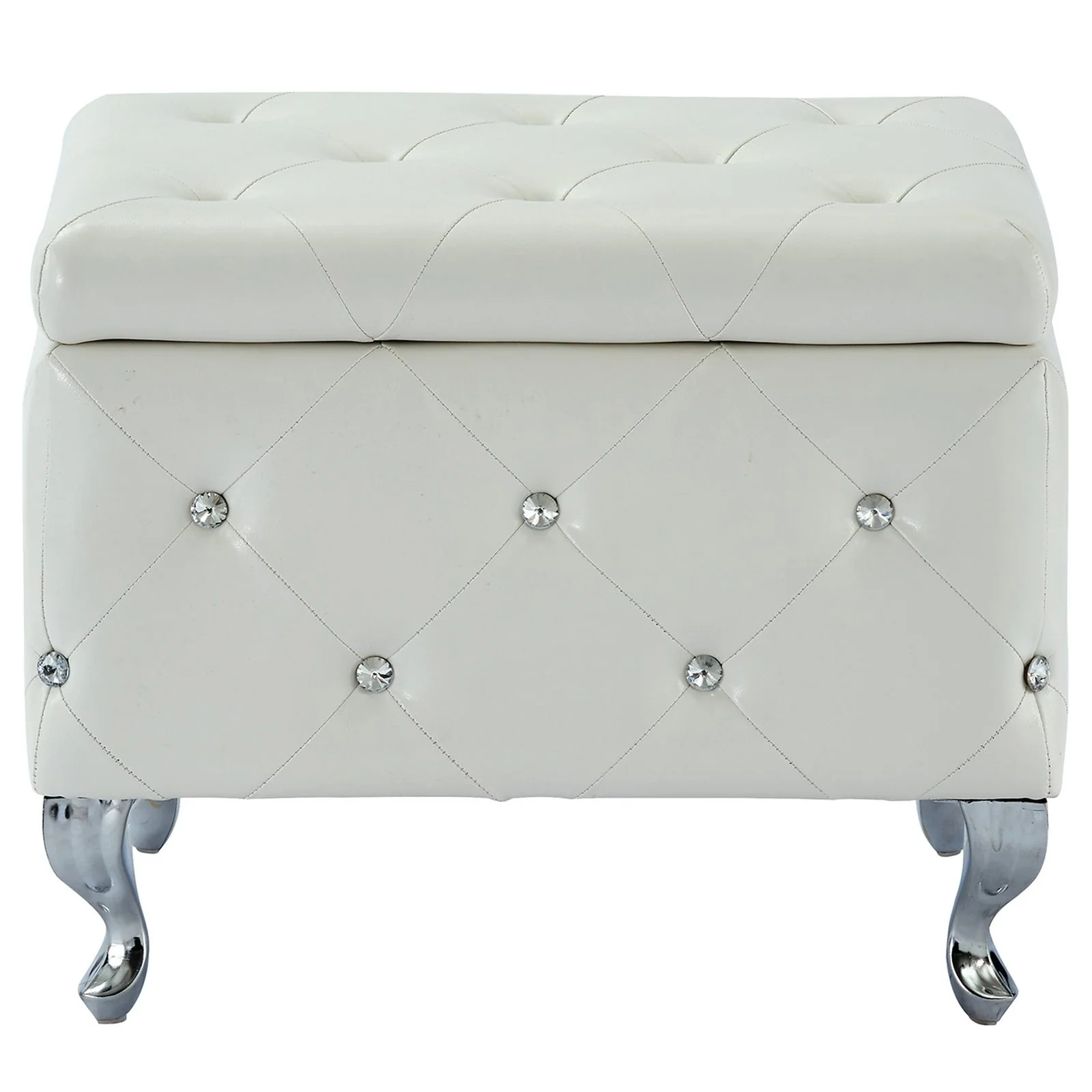 Worldwide Home Furnishings Monique-Sm Storage Ottoman-White Pu Square Storage Ottoman 402-130SM-WT - Image 4