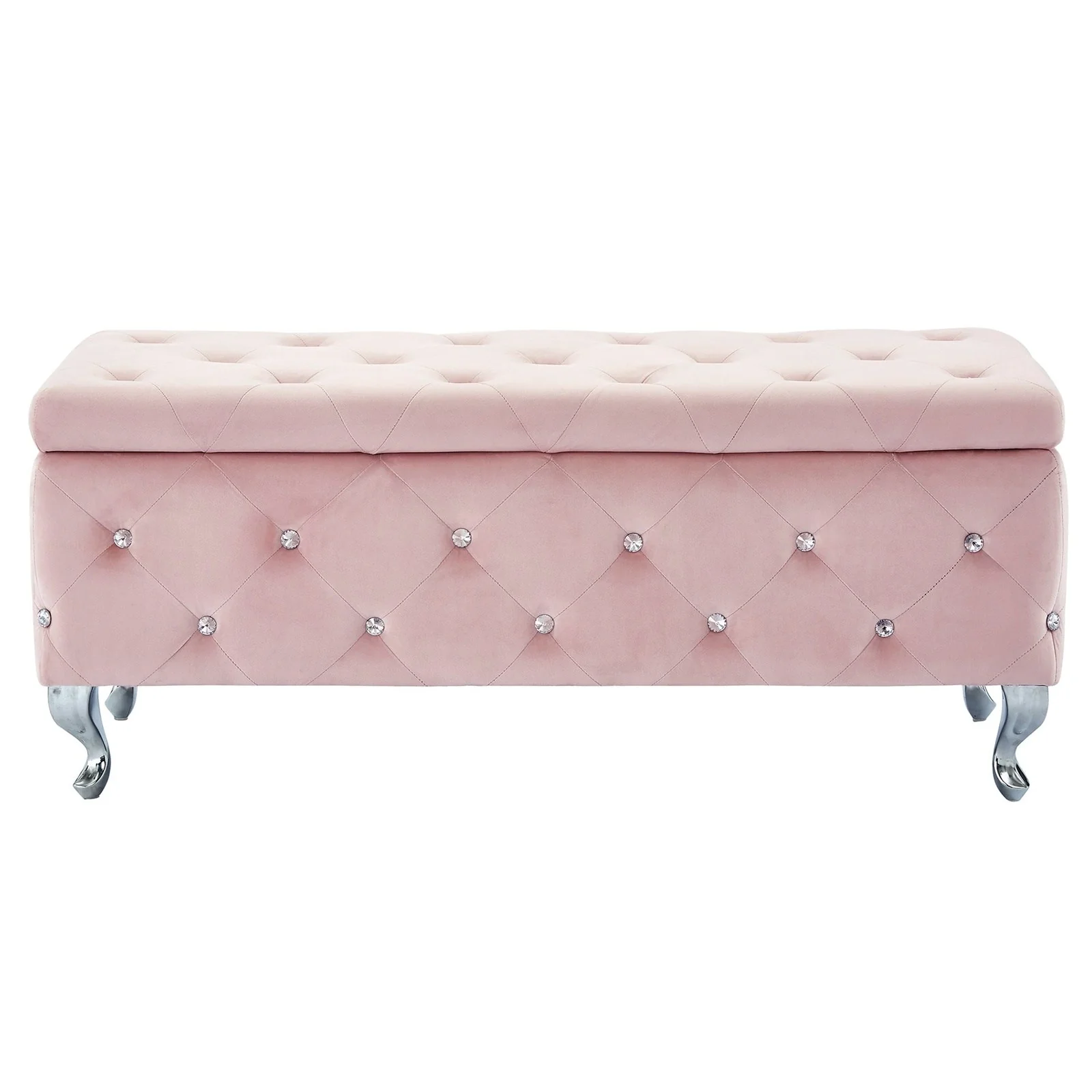 Worldwide Home Furnishings Monique-Storage Ottoman-Blush Velvet Rectangular Storage Ottoman 402-130BSH - Image 2