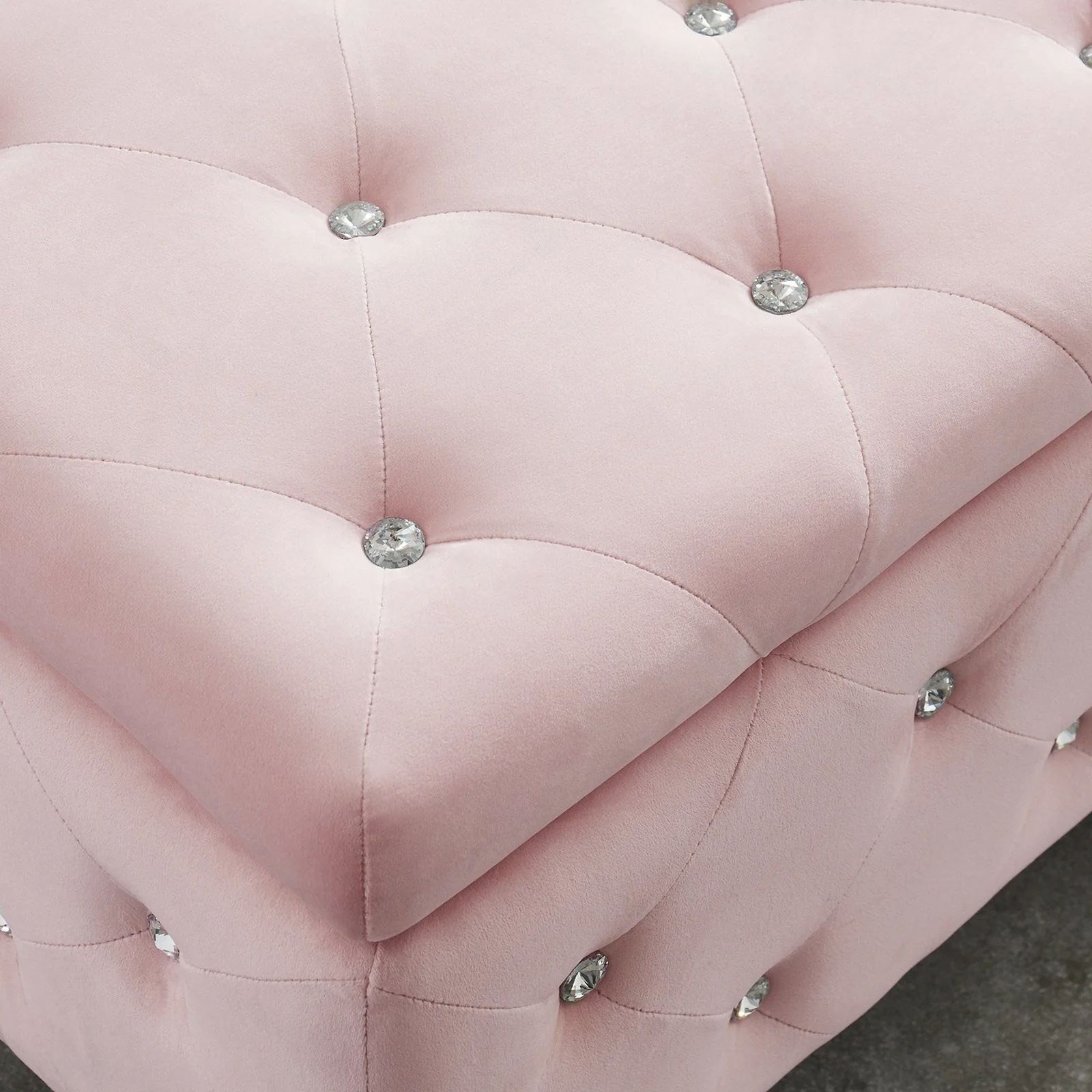Worldwide Home Furnishings Monique-Storage Ottoman-Blush Velvet Rectangular Storage Ottoman 402-130BSH - Image 6