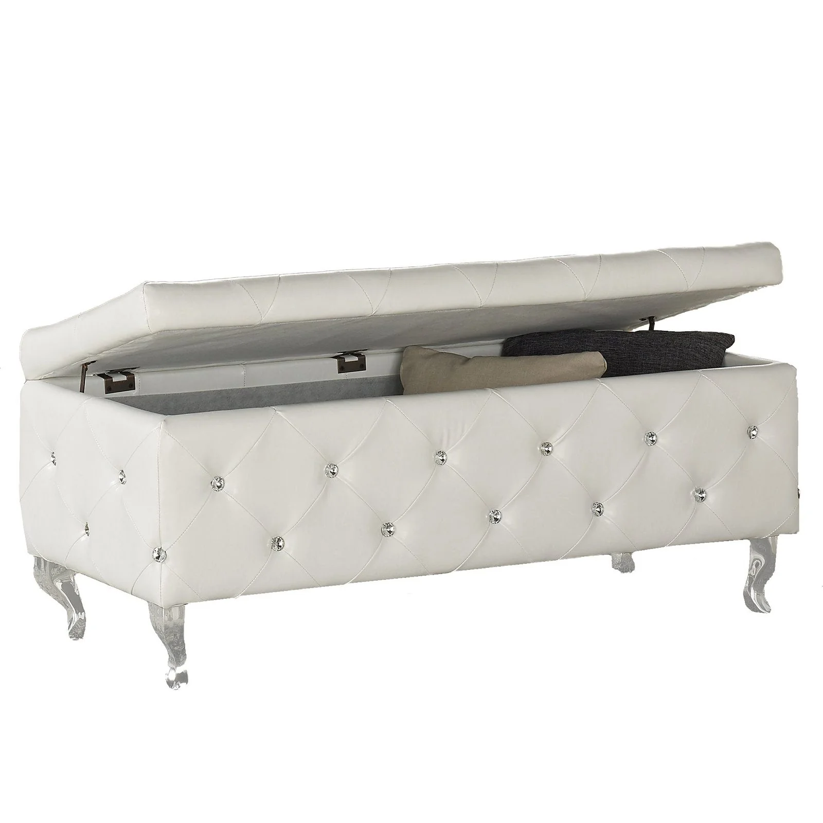 Worldwide Home Furnishings Monique-Storage Ottoman-White Pu Rectangular Storage Ottoman 402-130WT - Image 2