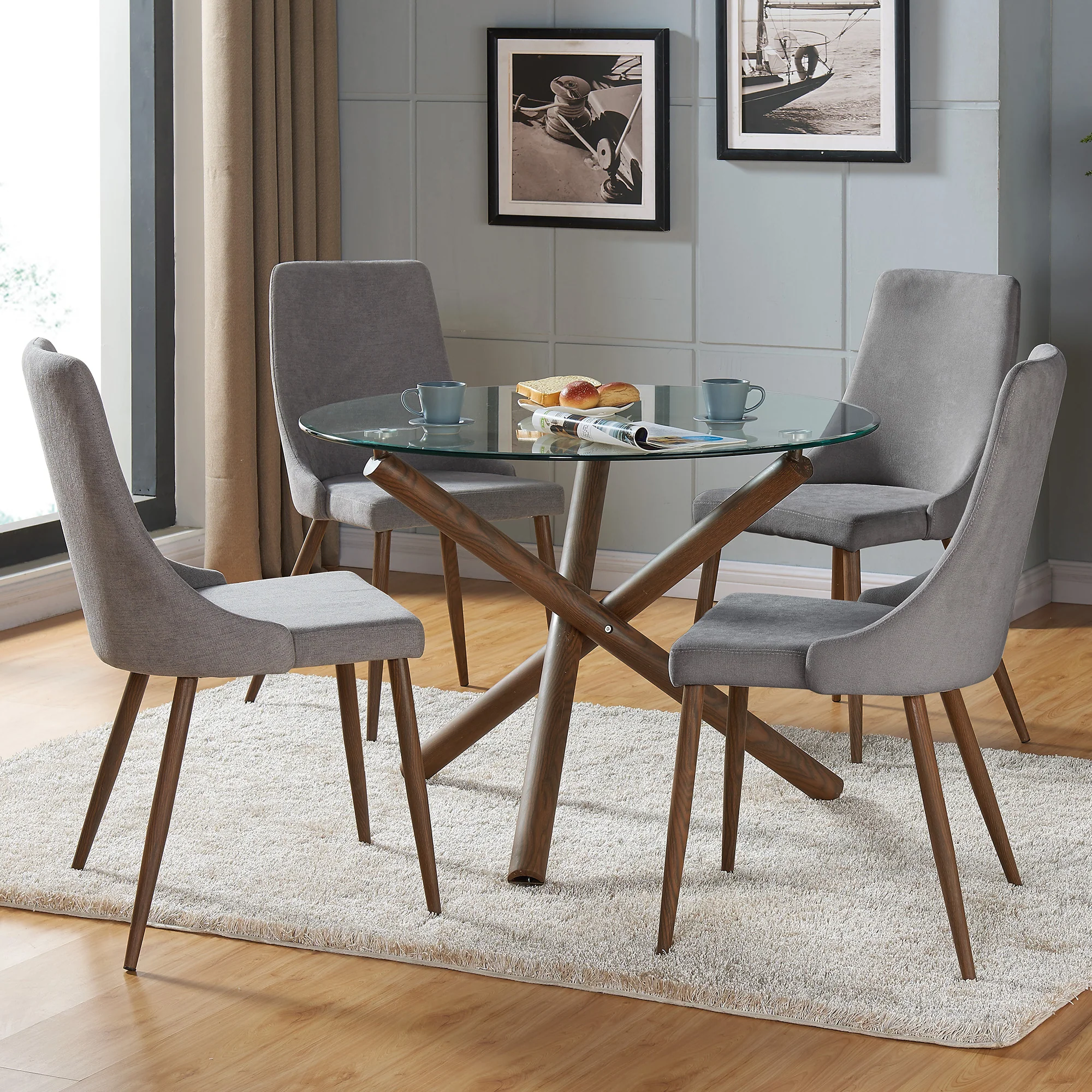 Worldwide Home Furnishings Rocca_Cora Gy-5pc Dining Set 5pc Dining Set 207-264/182GY