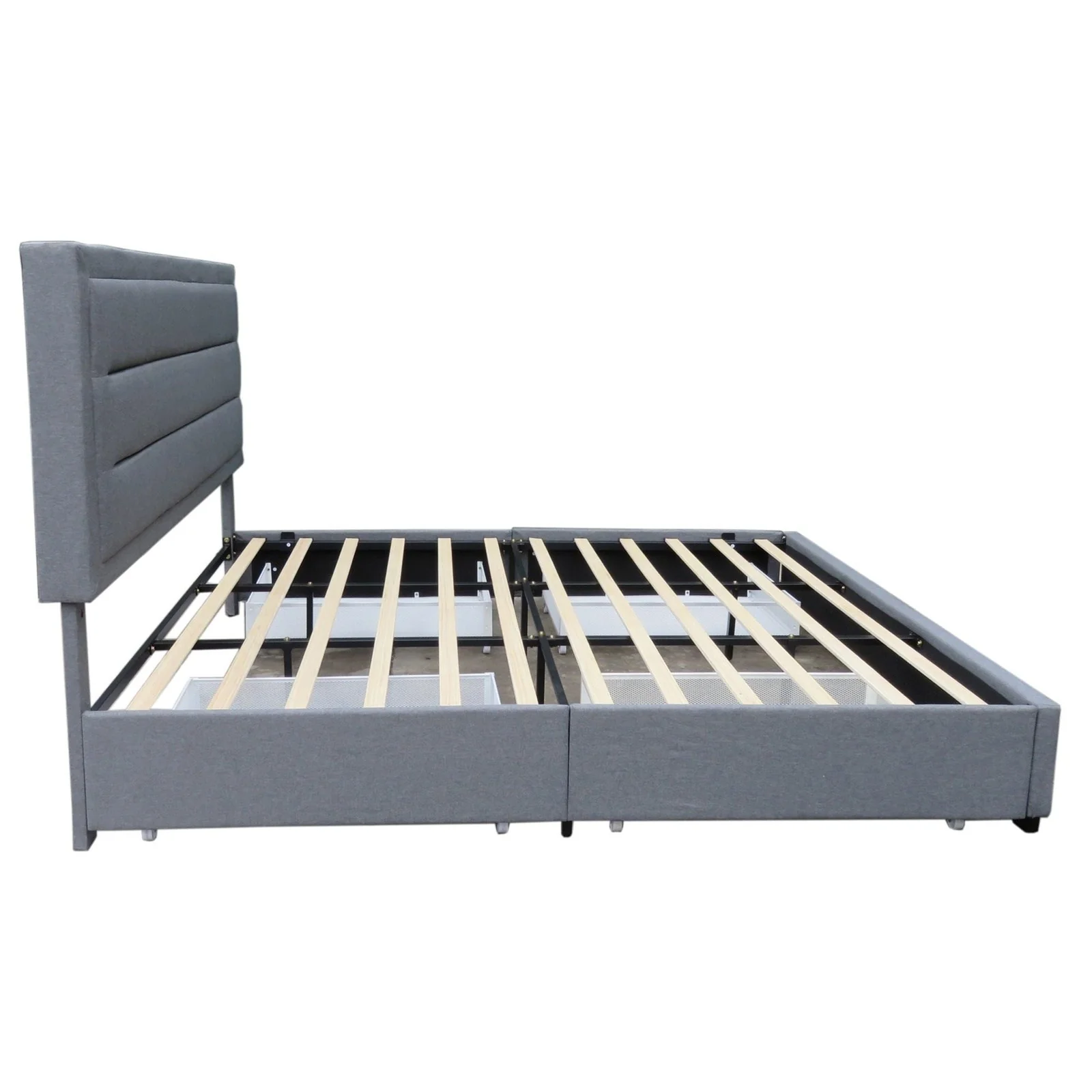 Worldwide Home Furnishings Russell-78'' Bed-Grey 78" King Platform Bed W/Storage 101-598K-GY - Image 4