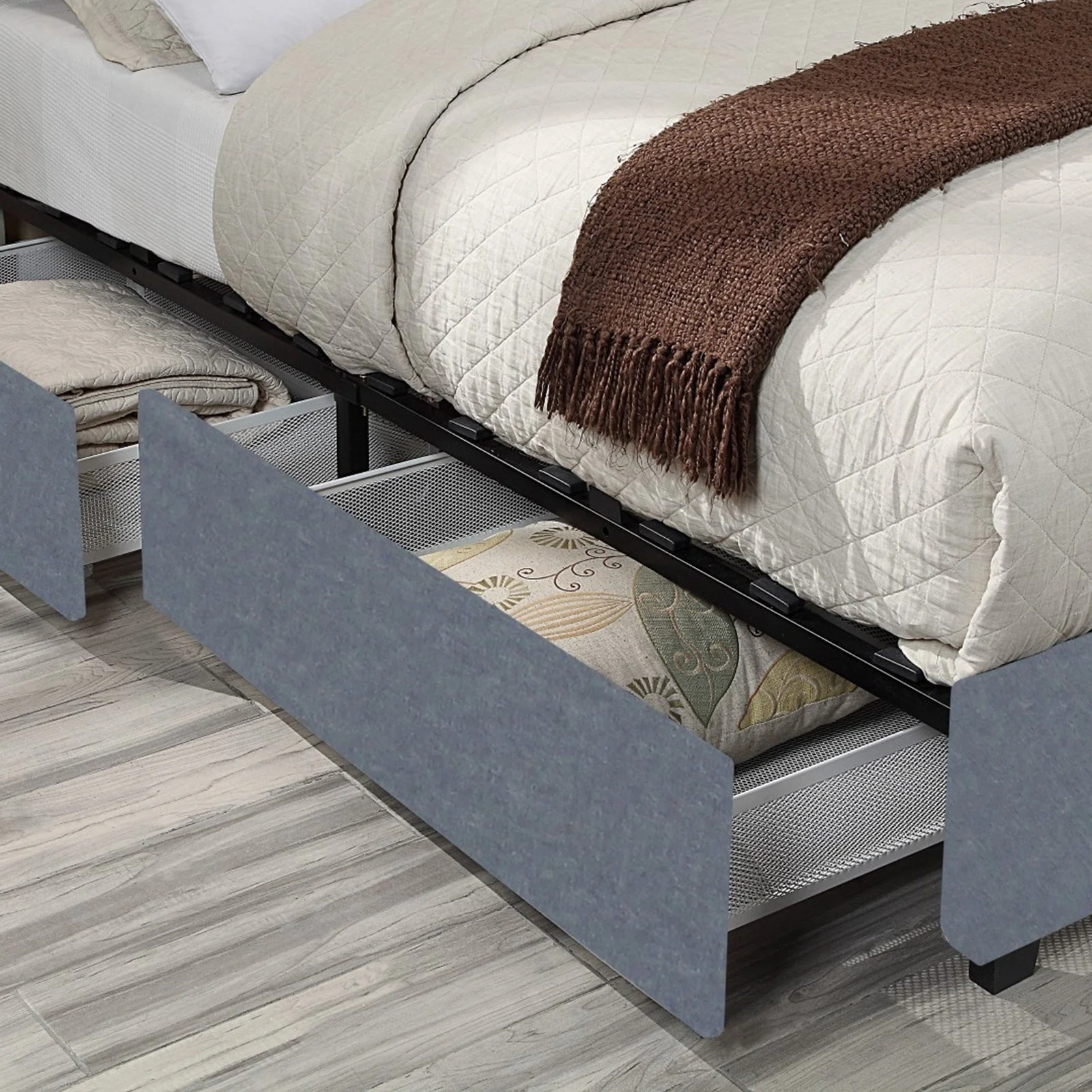 Worldwide Home Furnishings Russell-78'' Bed-Grey 78" King Platform Bed W/Storage 101-598K-GY - Image 7