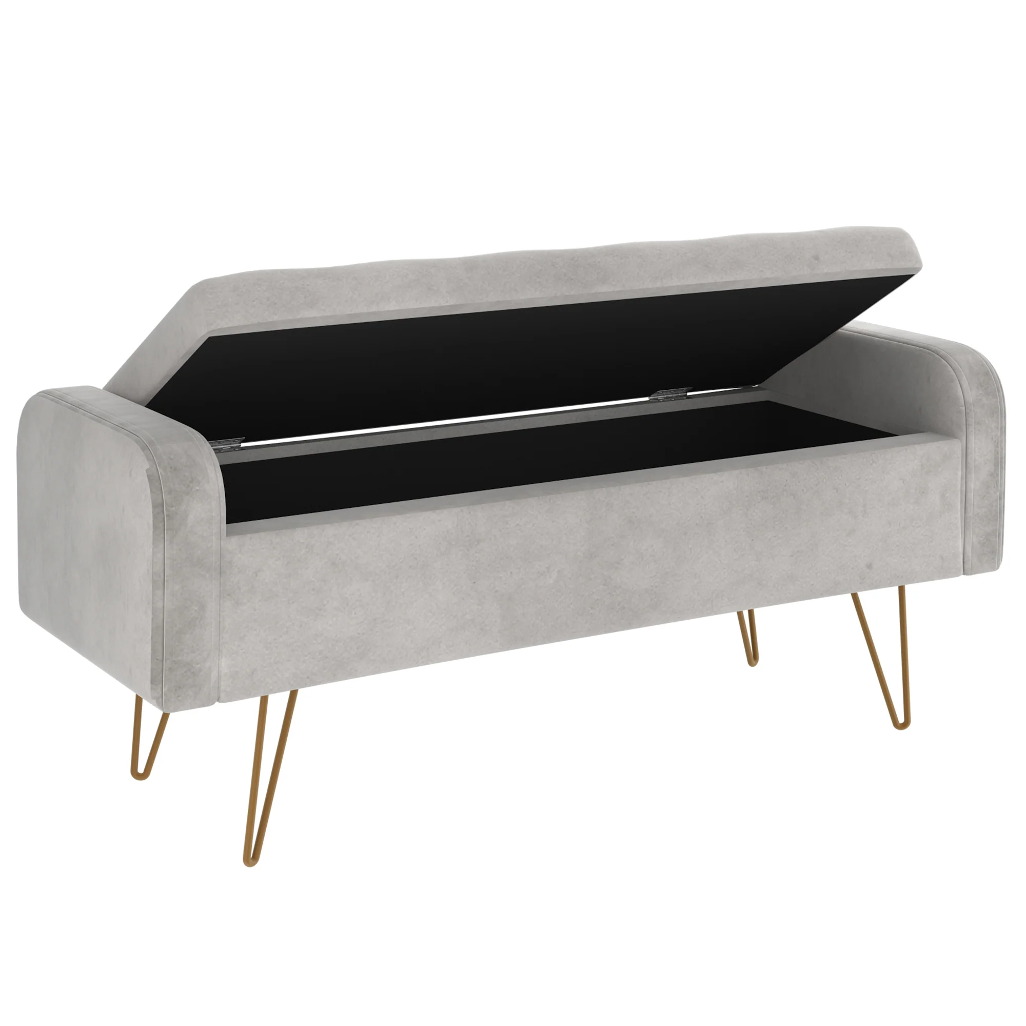 Worldwide Home Furnishings Sabel-Storage Ottoman-Grey/Gold Leg Storage Ottoman/Bench 402-549GRY/GL - Image 3