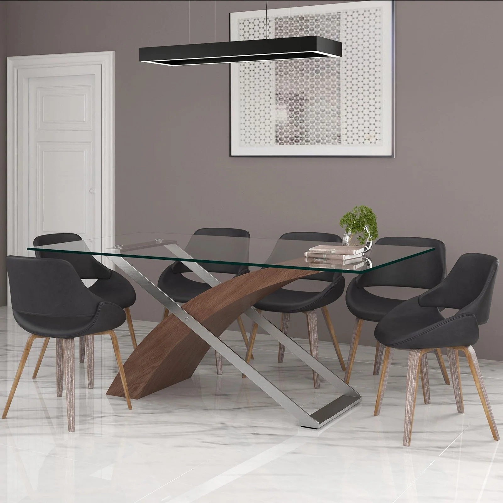 Worldwide Home Furnishings Veneta-Dining Table-Walnut Rectangular Dining Table 201-931 - Image 3