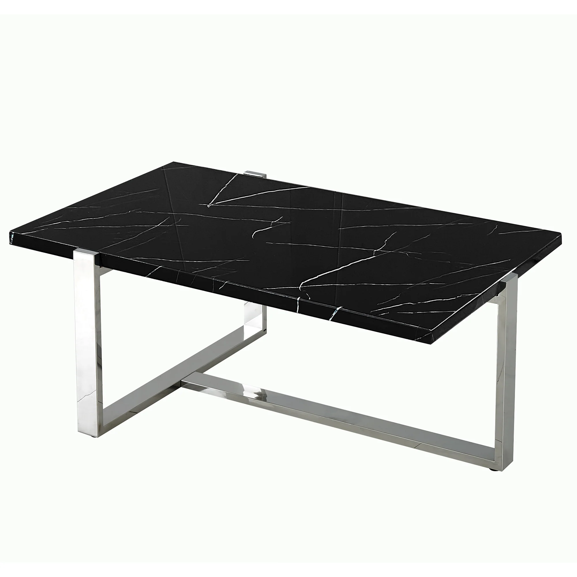 Worldwide Home Furnishings Veno-Coffee Table-Black/Silver Rectangular Coffee Table 301-624BK_CH - Image 6