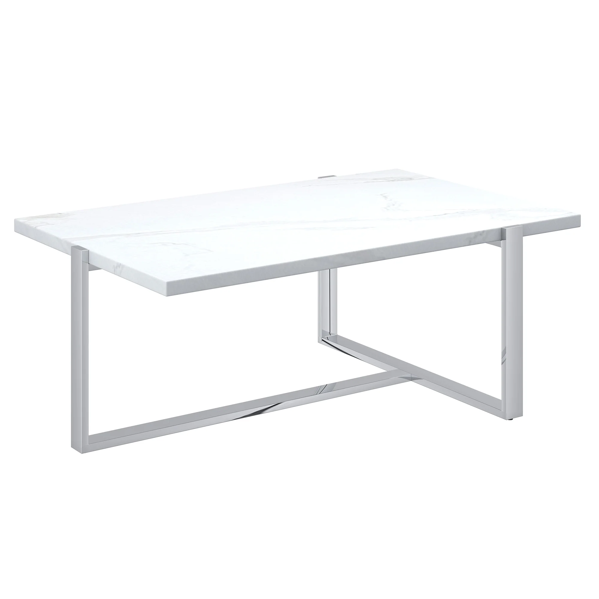 Worldwide Home Furnishings Veno-Coffee Table-White/Silver Rectangular Coffee Table 301-624WT_CH - Image 2