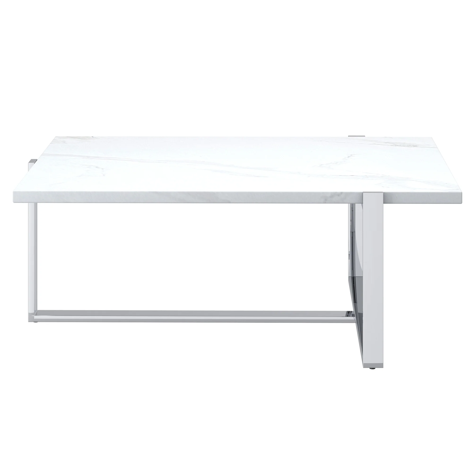 Worldwide Home Furnishings Veno-Coffee Table-White/Silver Rectangular Coffee Table 301-624WT_CH - Image 3