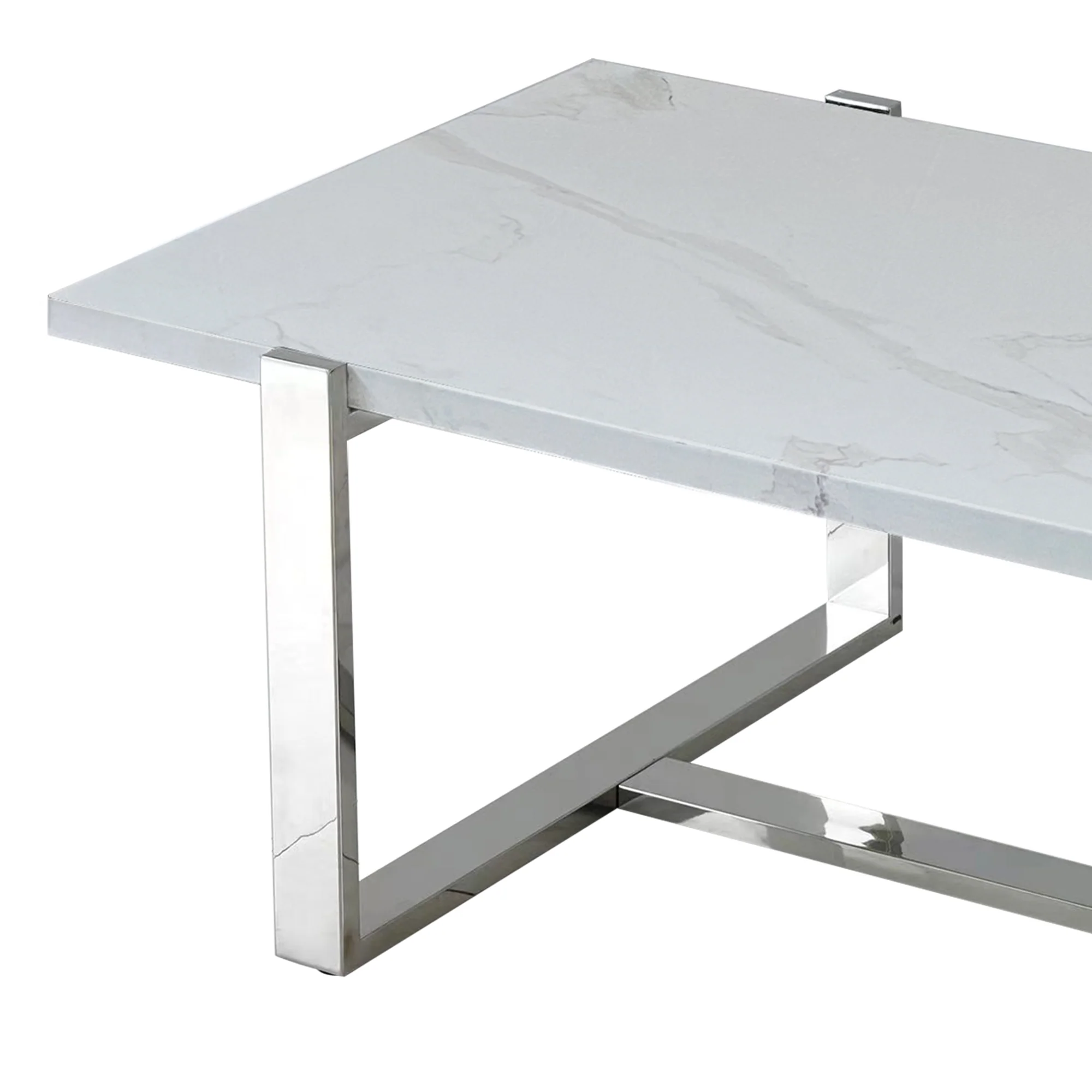 Worldwide Home Furnishings Veno-Coffee Table-White/Silver Rectangular Coffee Table 301-624WT_CH - Image 7