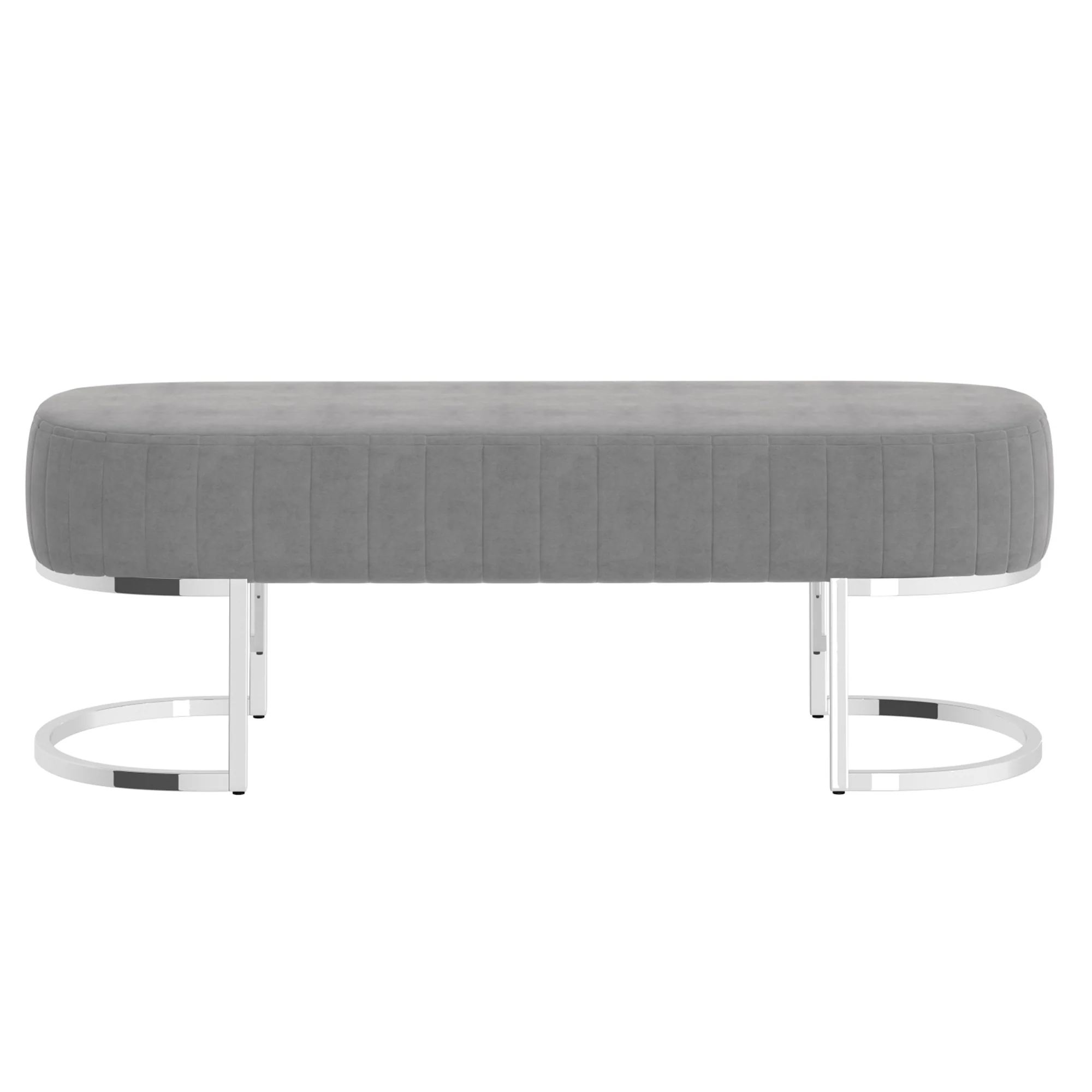 Worldwide Home Furnishings Zamora-Bench-Grey/Silver Leg Bench 401-534GRY/CH - Image 4