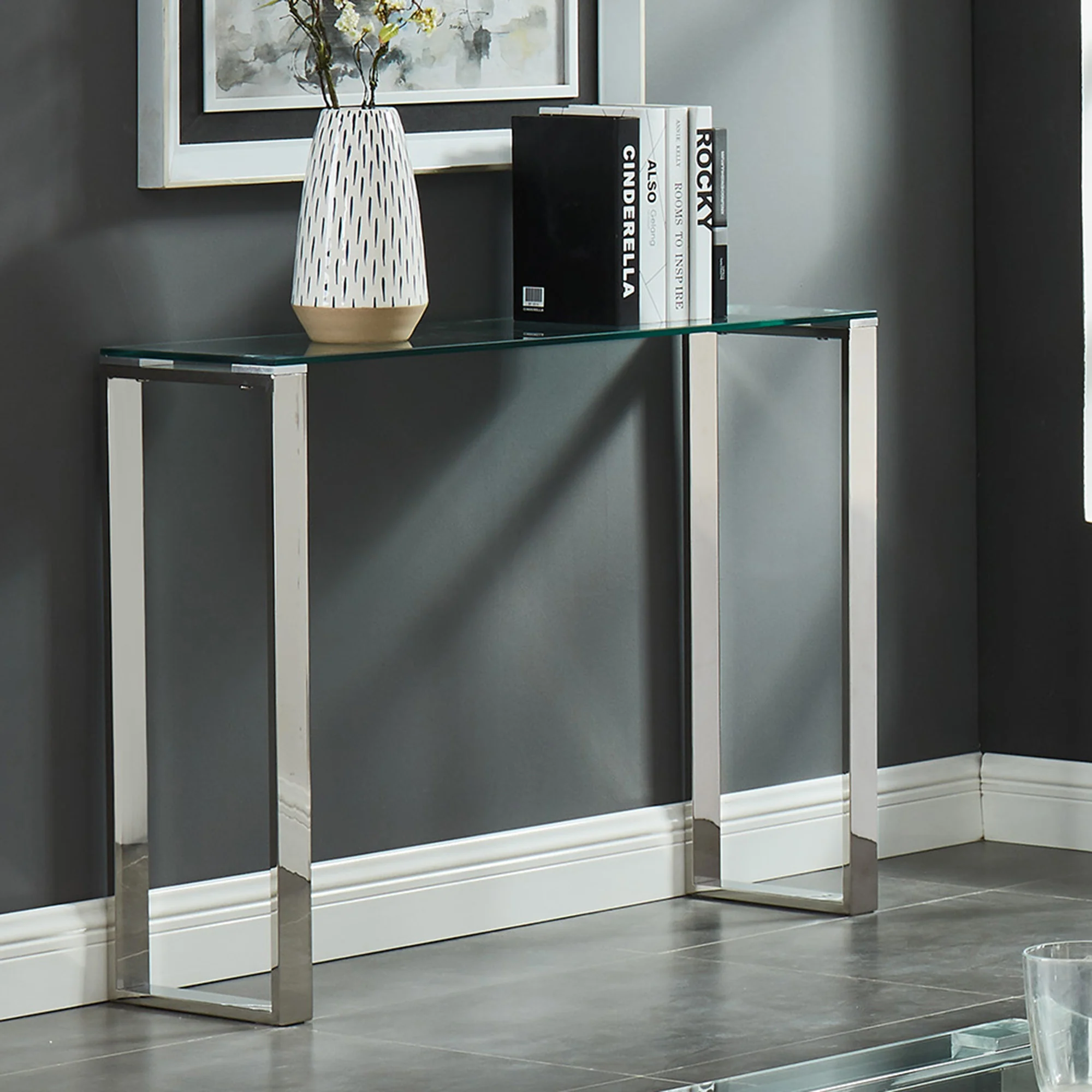 Worldwide Home Furnishings Zevon-Console/Desk-Silver Console/Desk 502-408CH